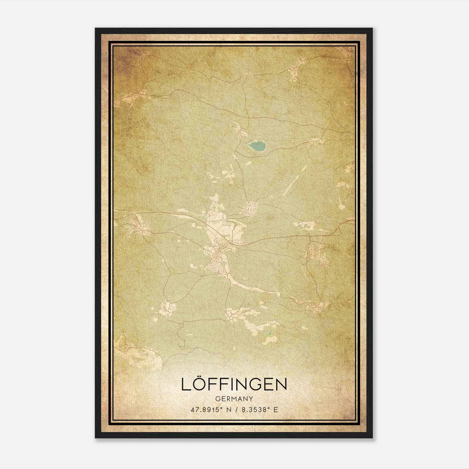 Vintage Loffingen Germany Map Poster, Loffingen City Road Wall Art Print