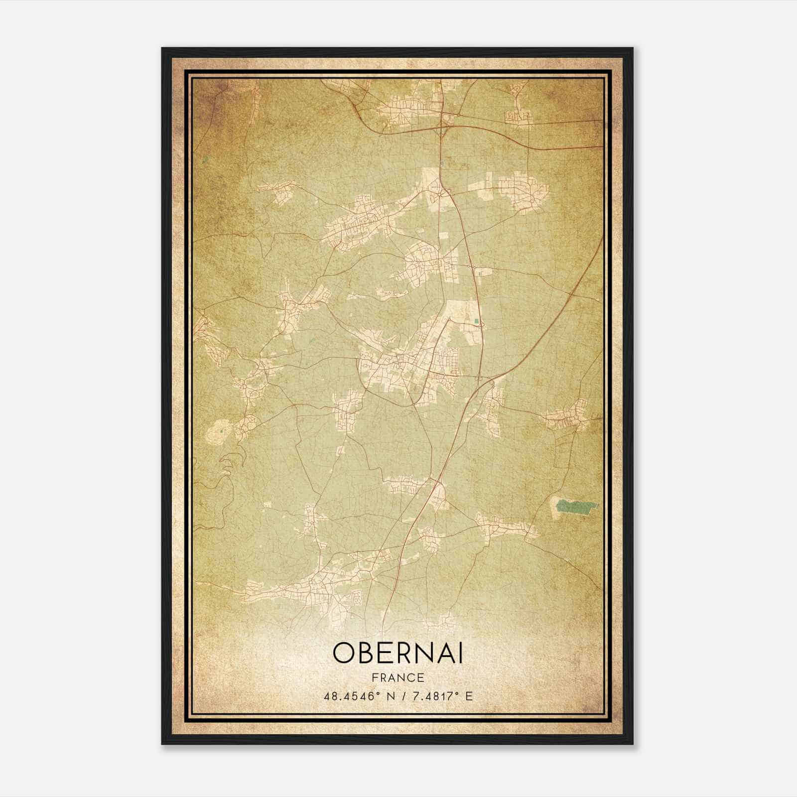 Vintage Obernai France Map Poster, Obernai City Road Wall Art Print