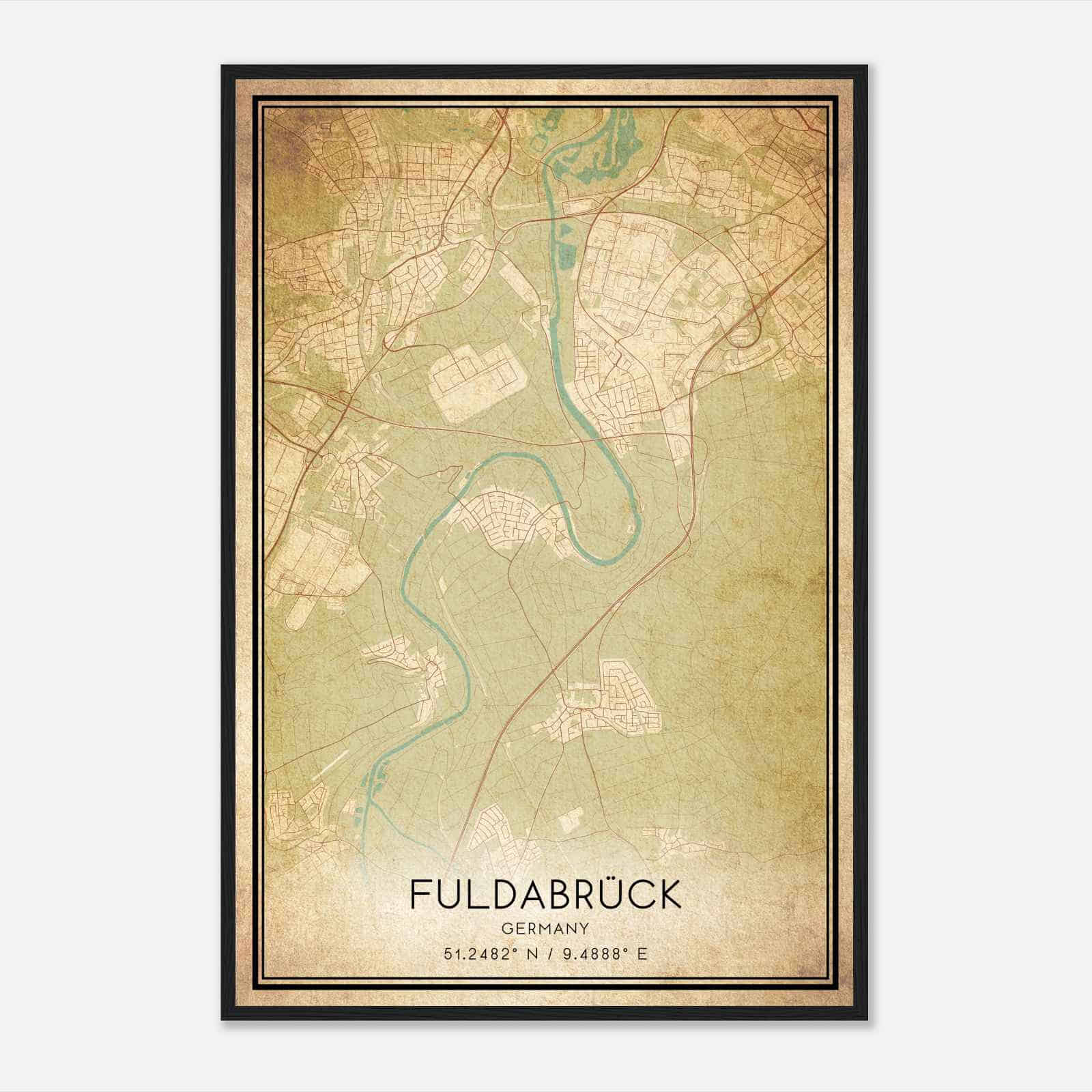 Vintage Fuldabruck Germany Map Poster, Fuldabruck City Road Wall Art Print