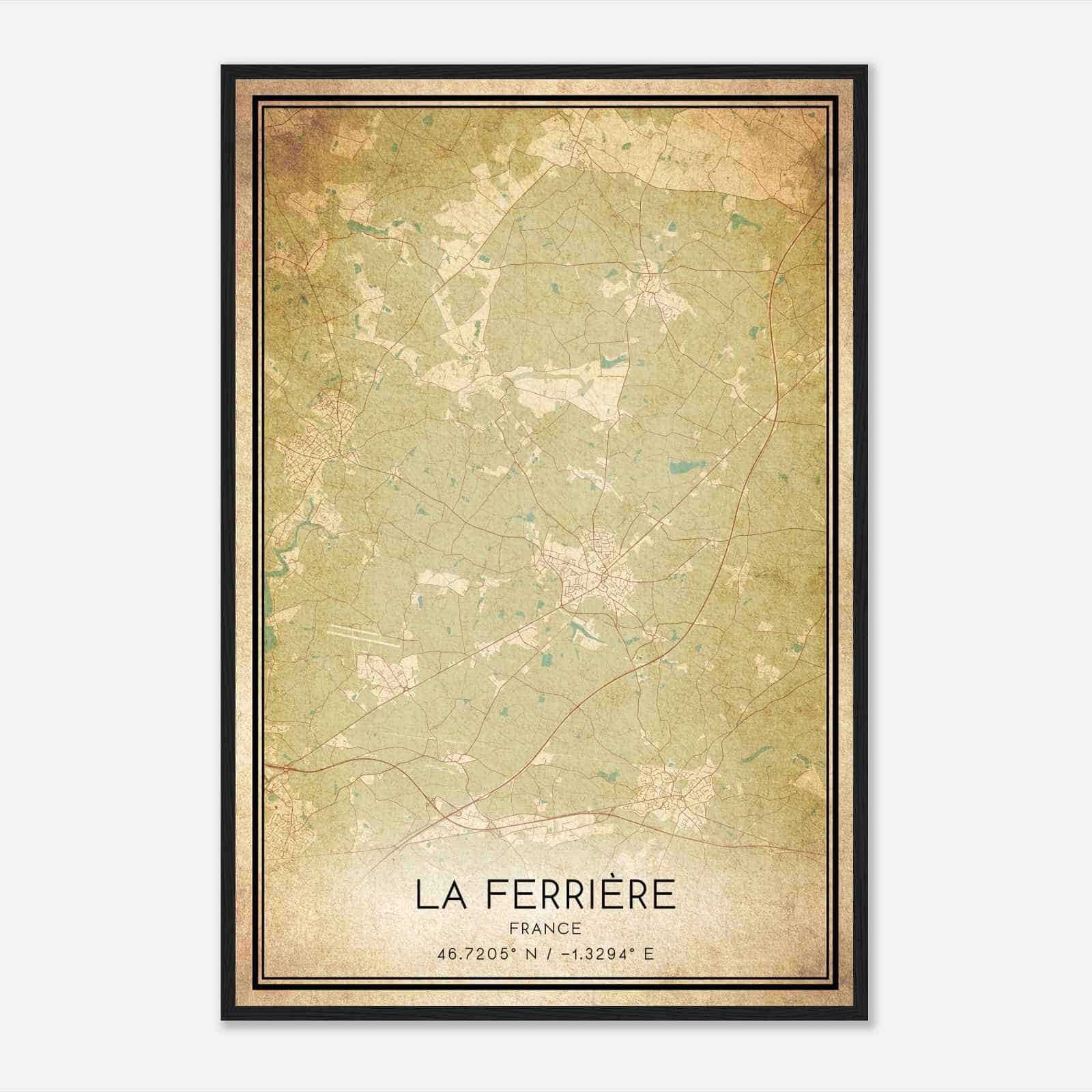 Vintage La Ferriere France Map Poster, La Ferriere City Road Wall Art Print