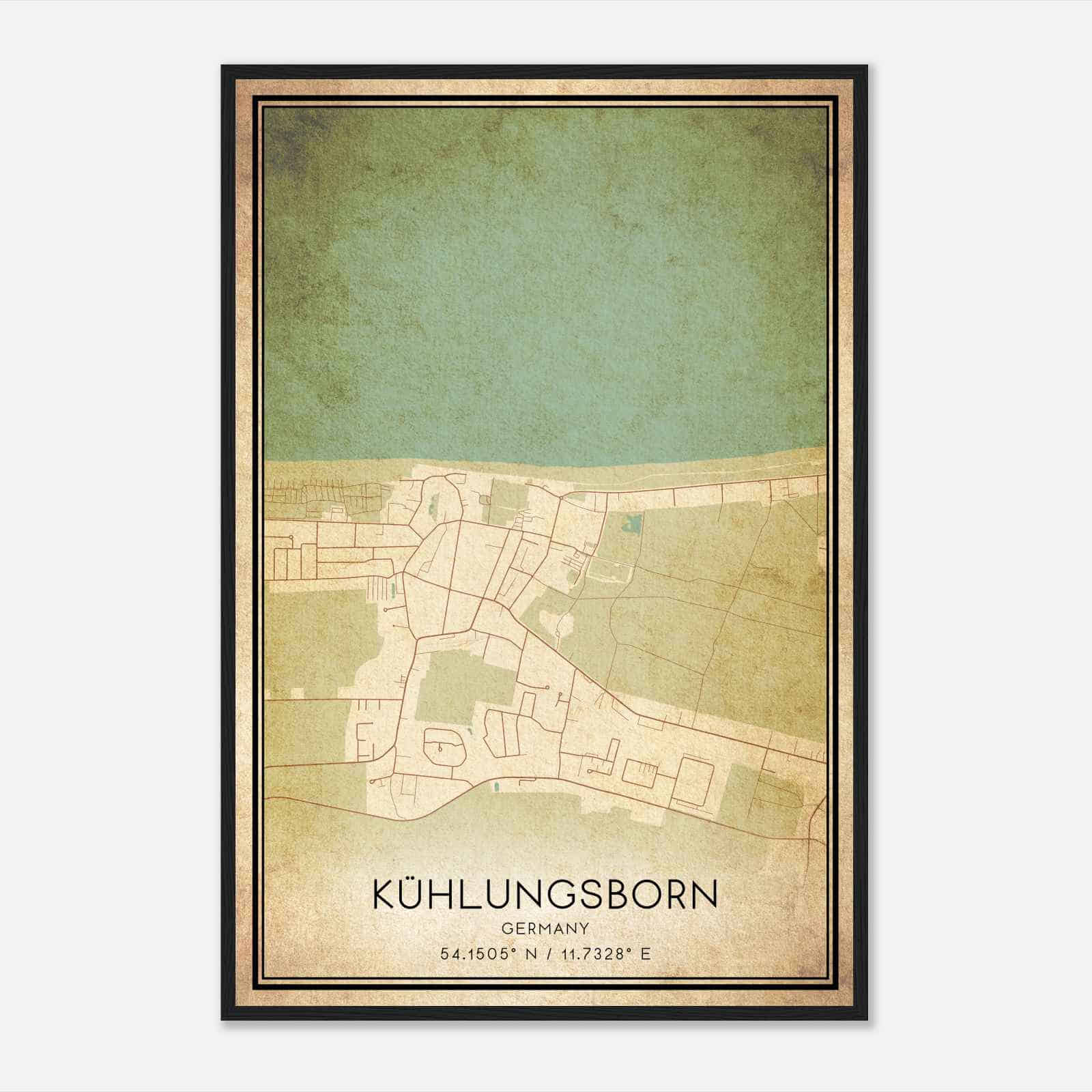 Vintage Ostseebad Kuhlungsborn Germany Map Poster, Ostseebad Kuhlungsborn City Road Wall Art Print