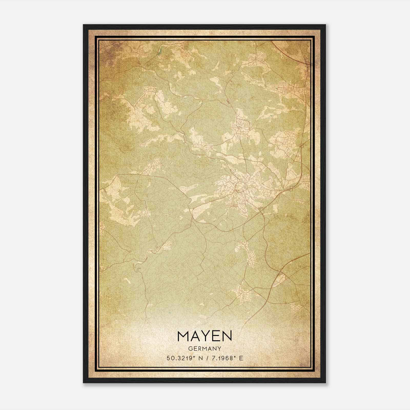 Vintage Mayen Germany Map Poster, Mayen City Road Wall Art Print