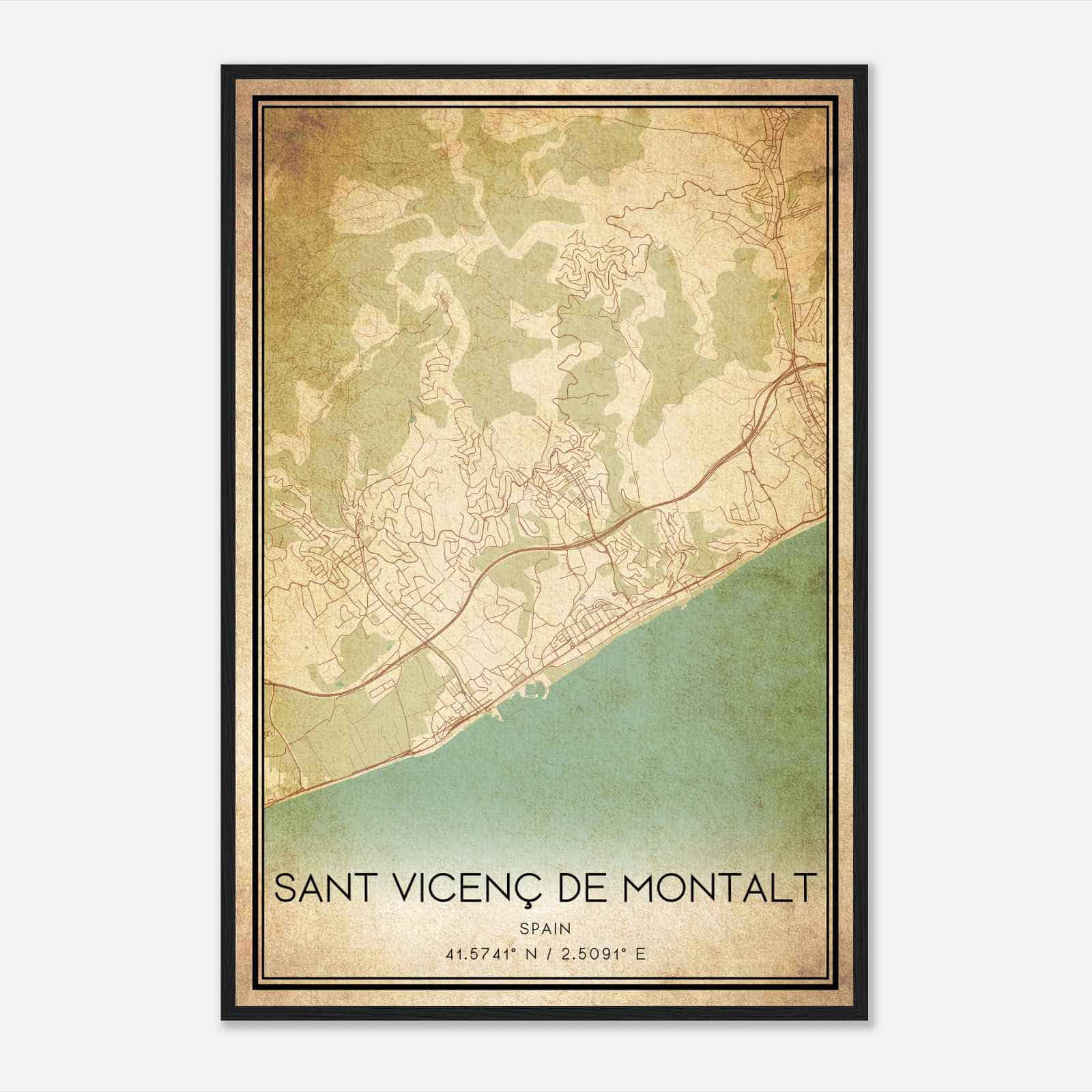 Vintage San Vicente de Mont-Alt Spain Map Poster, San Vicente de Mont-Alt City Road Wall Art Print