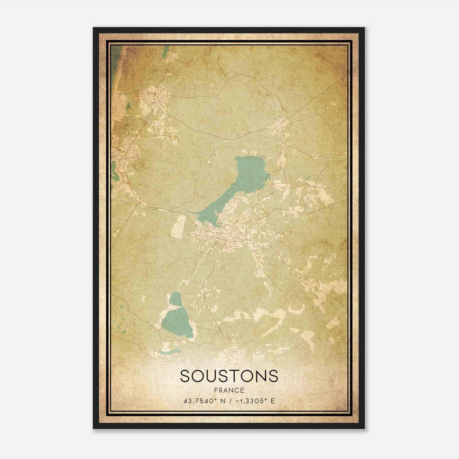 Vintage Soustons France Map Poster, Soustons City Road Wall Art Print