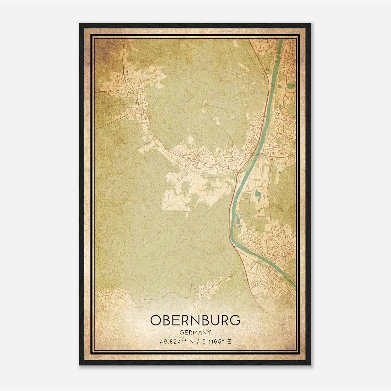 Vintage Obernburg am Main Germany Map Poster, Obernburg am Main City Road Wall Art Print