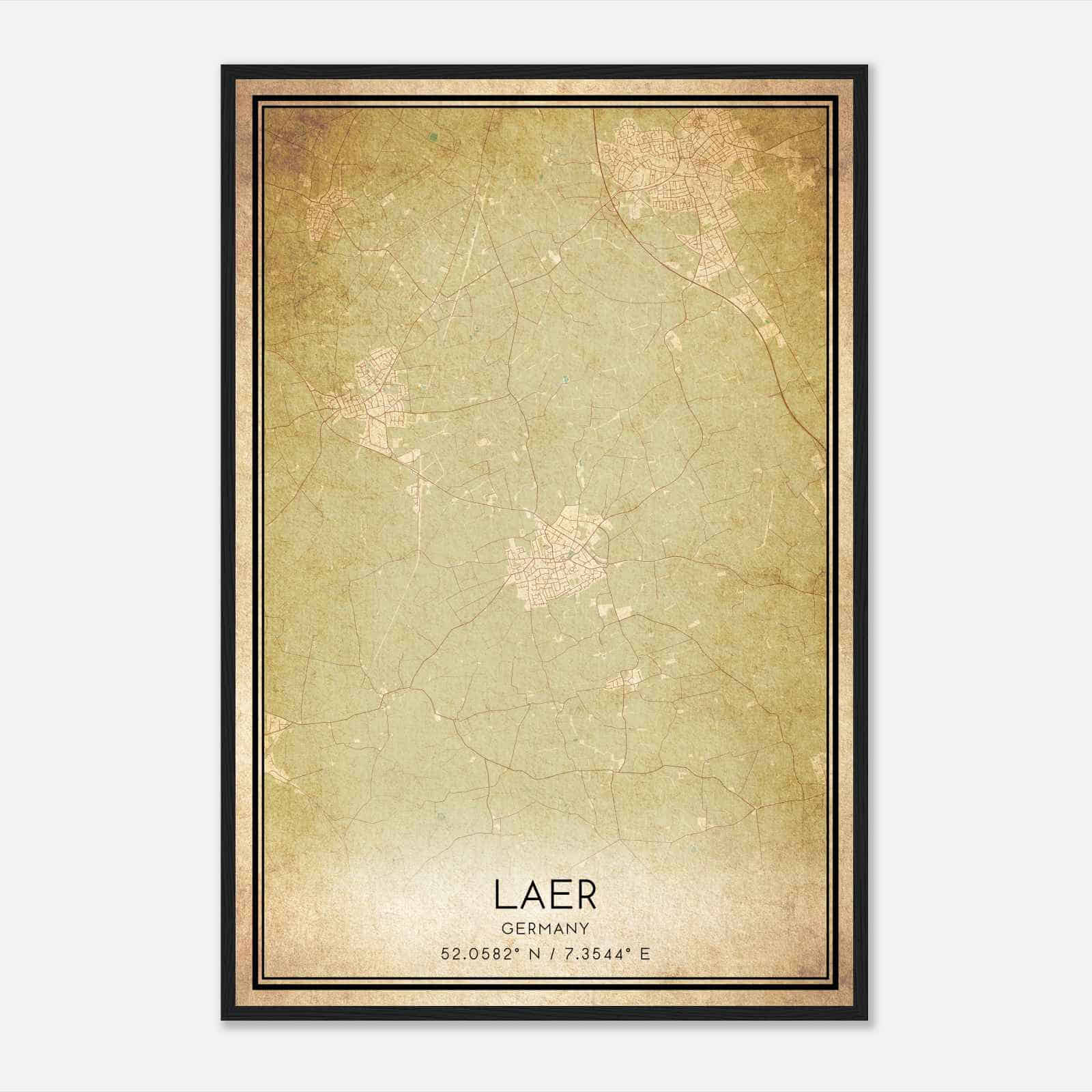Vintage Laer Germany Map Poster, Laer City Road Wall Art Print