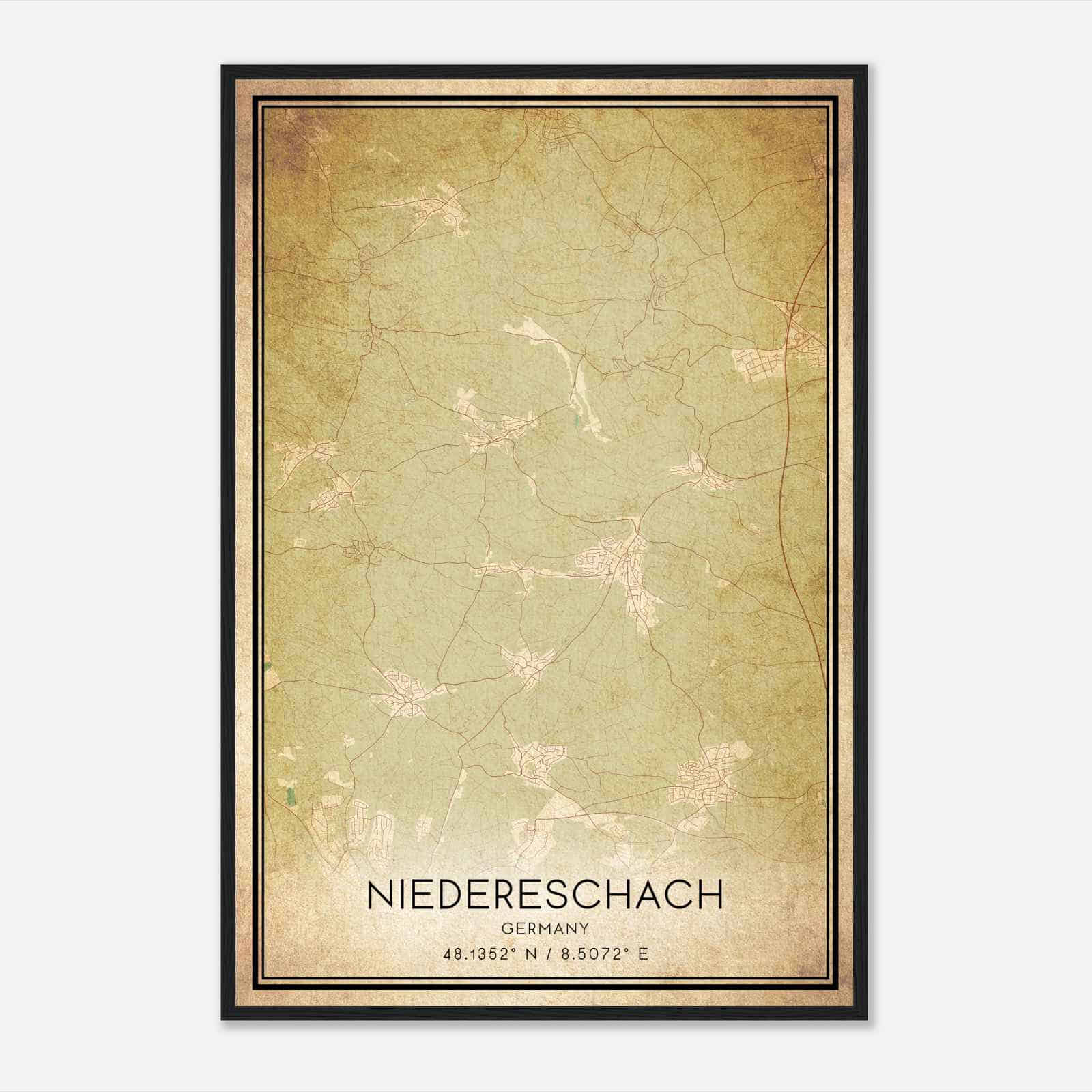 Vintage Niedereschach Germany Map Poster, Niedereschach City Road Wall Art Print