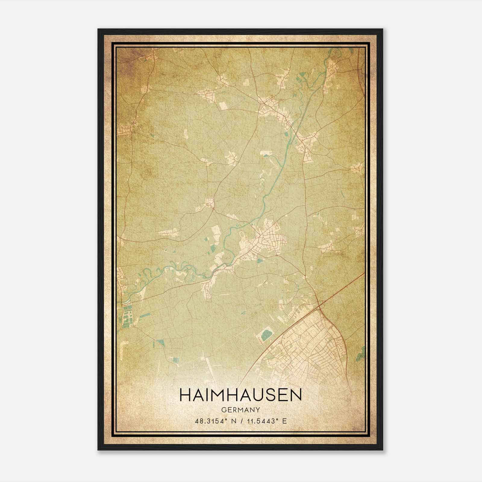 Vintage Haimhausen Germany Map Poster, Haimhausen City Road Wall Art Print