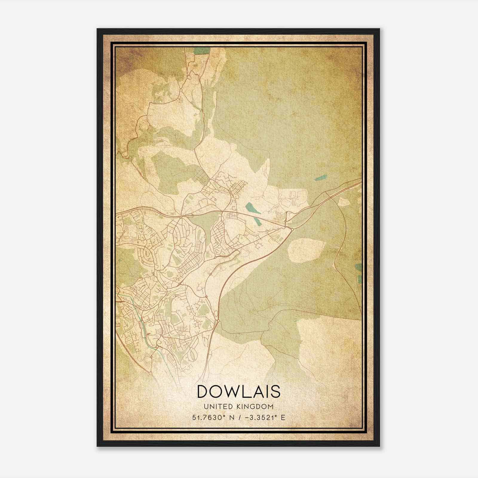 Vintage Dowlais United Kingdom Map Poster, Dowlais City Road Wall Art Print