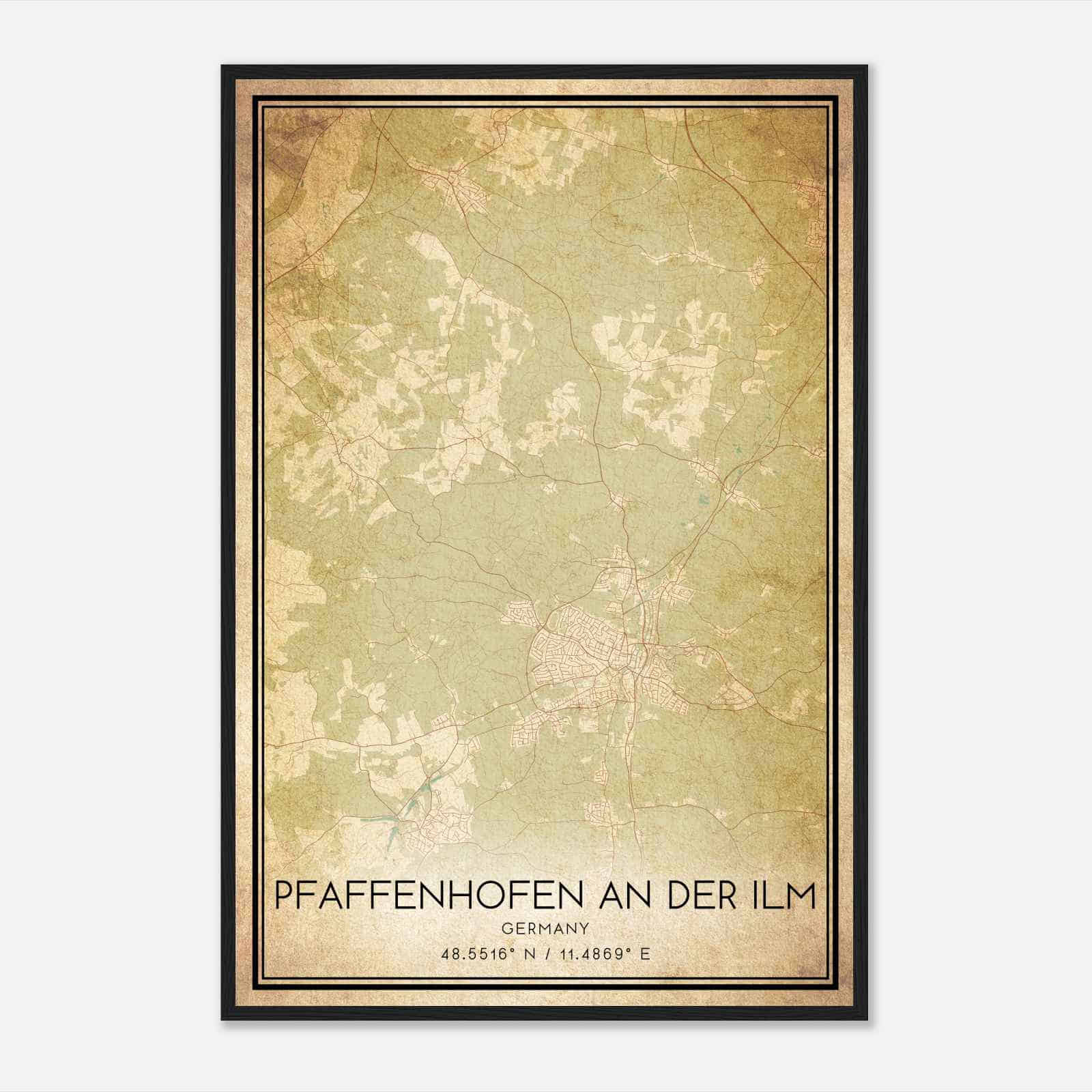 Vintage Pfaffenhofen Germany Map Poster, Pfaffenhofen City Road Wall Art Print