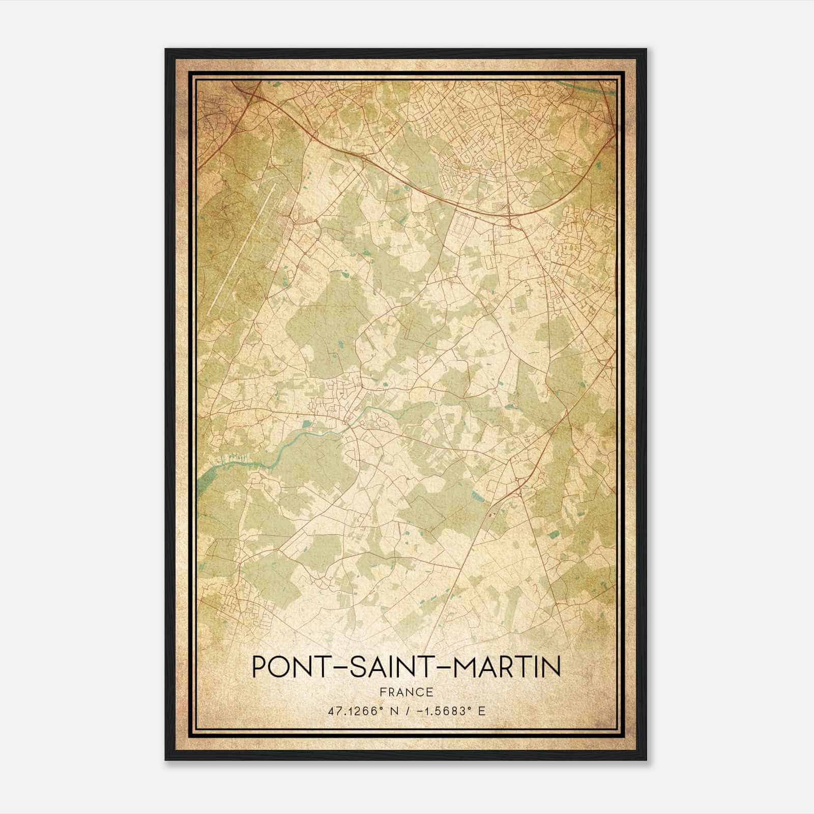 Vintage Pont-Saint-Martin France Map Poster, Pont-Saint-Martin City Road Wall Art Print