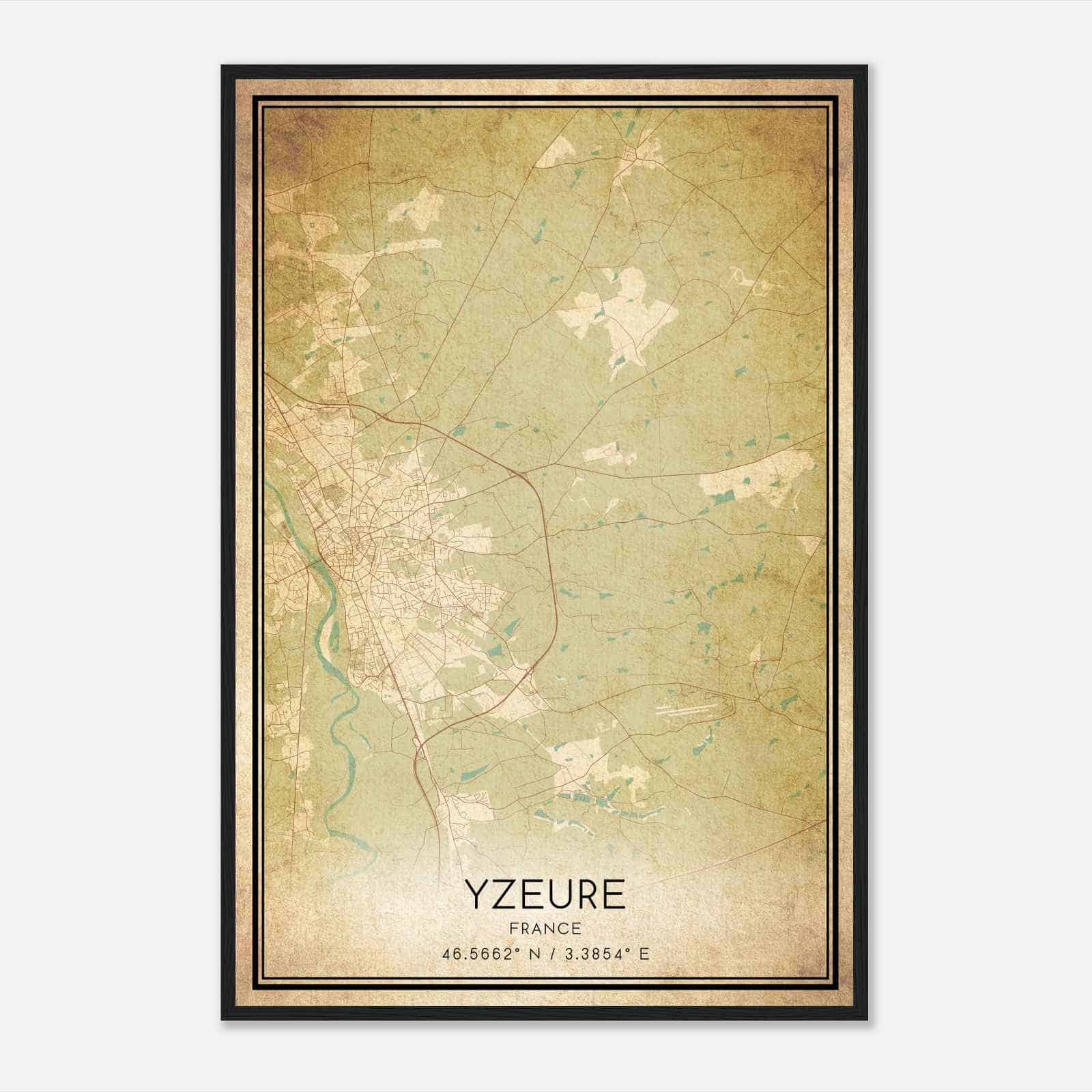 Vintage Yzeure France Map Poster, Yzeure City Road Wall Art Print