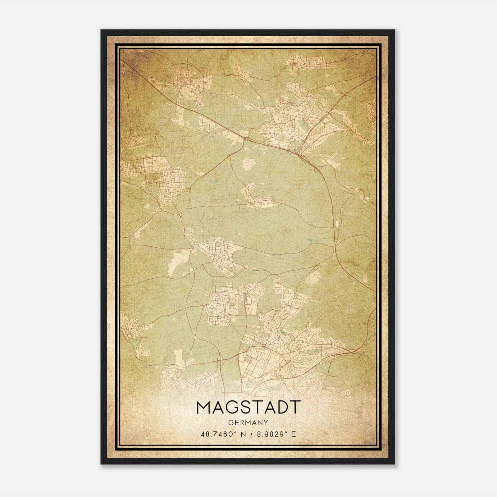 Vintage Magstadt Germany Map Poster, Magstadt City Road Wall Art Print