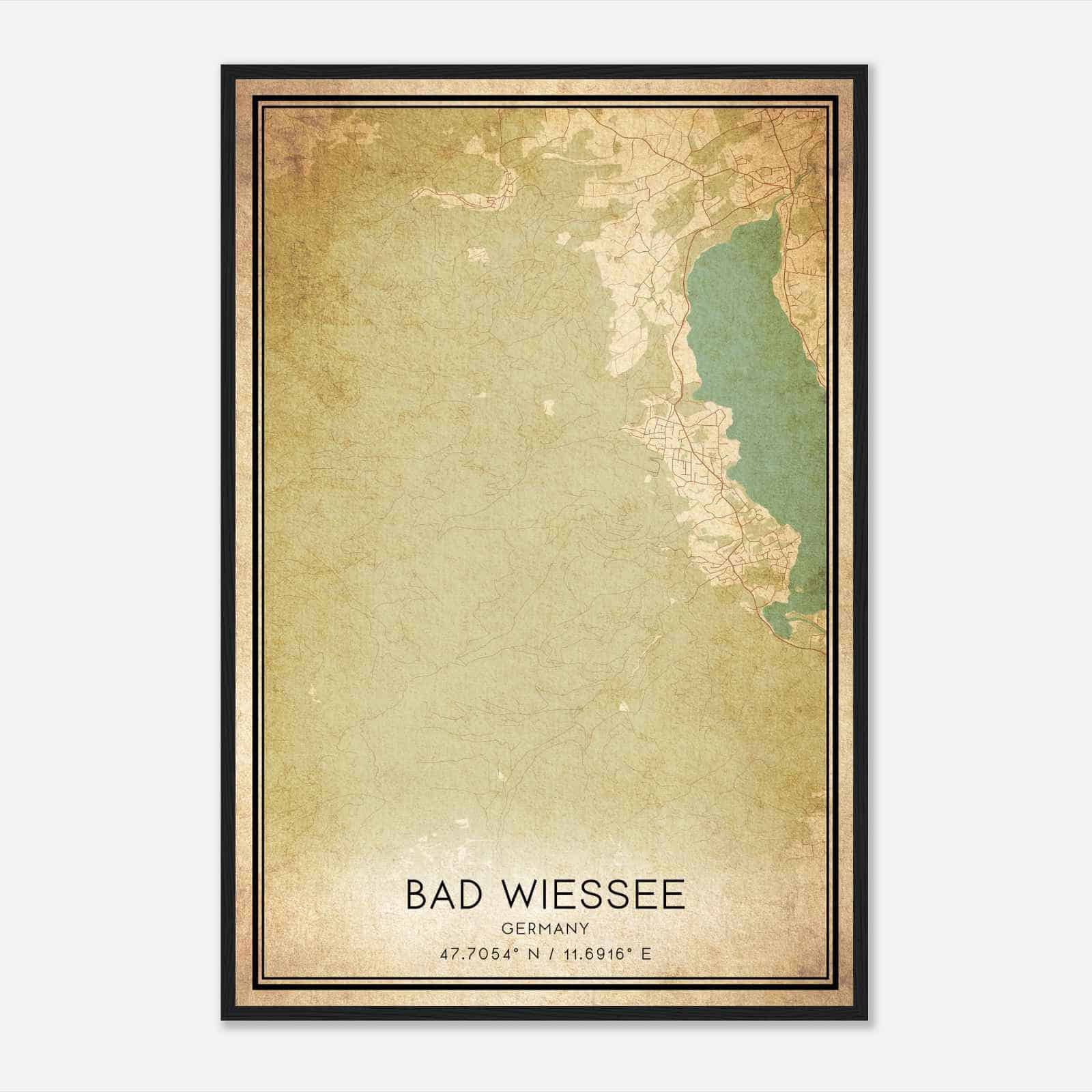 Vintage Bad Wiessee Germany Map Poster, Bad Wiessee City Road Wall Art Print