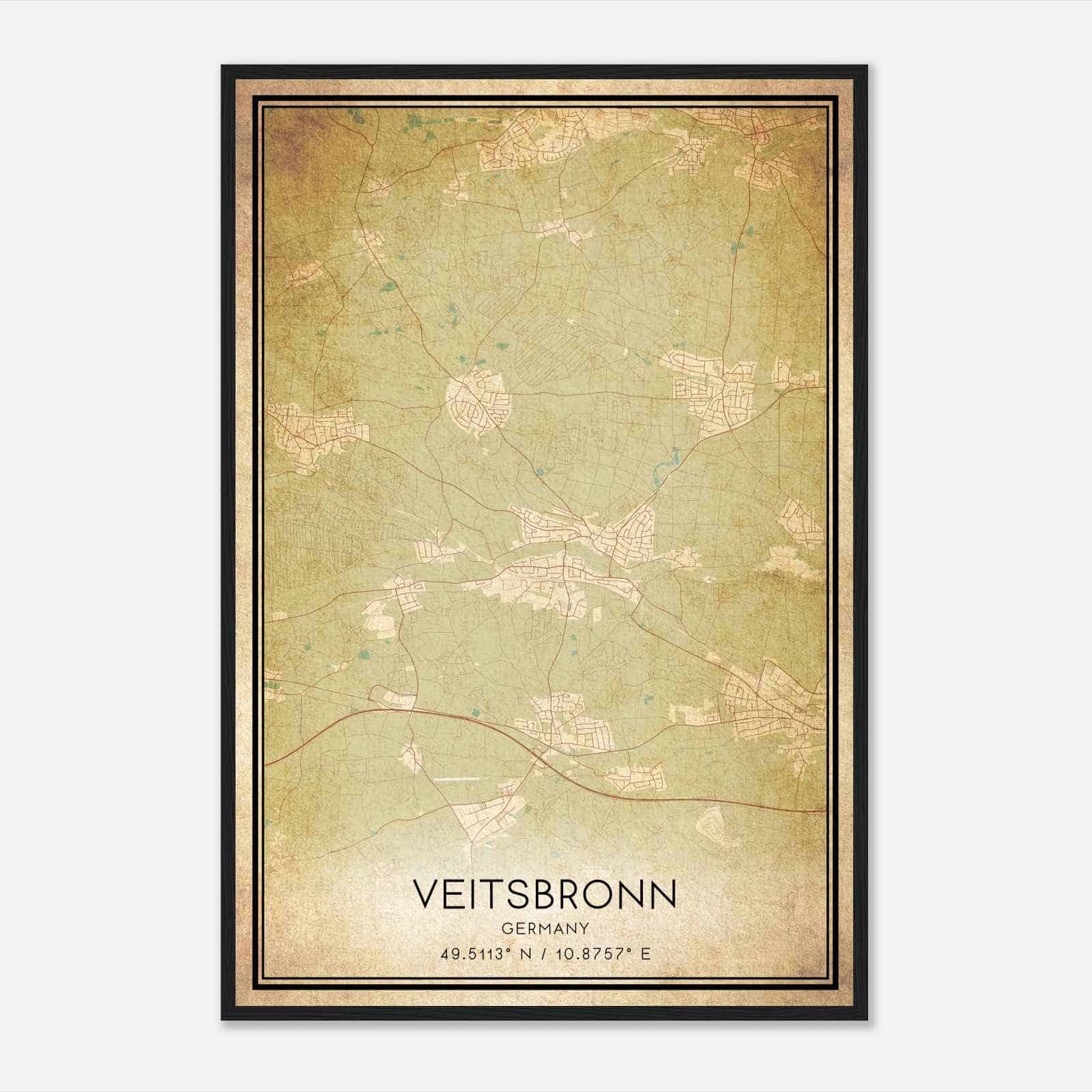 Vintage Veitsbronn Germany Map Poster, Veitsbronn City Road Wall Art Print