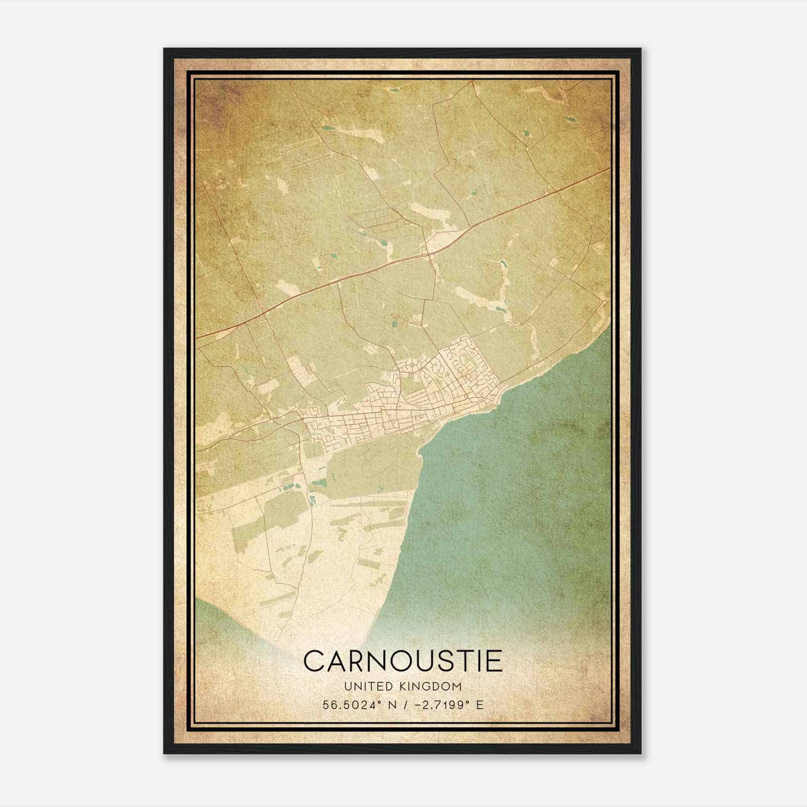 Vintage Carnoustie United Kingdom Map Poster, Carnoustie City Road Wall Art Print