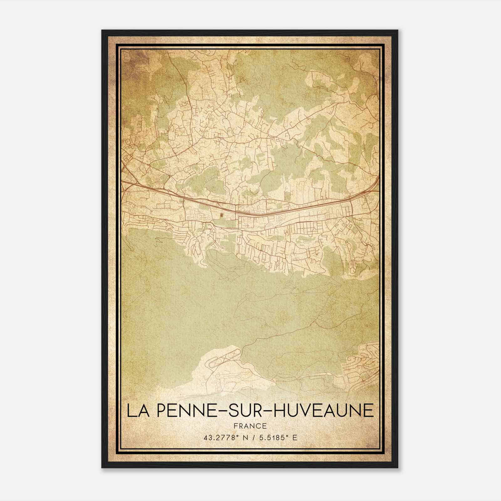 Vintage La Penne-sur-Huveaune France Map Poster, La Penne-sur-Huveaune City Road Wall Art Print