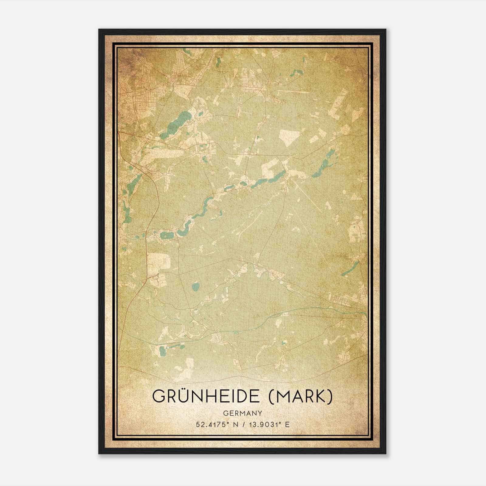 Vintage Grunheide Germany Map Poster, Grunheide City Road Wall Art Print Vintage Grunheide Germany Map Poster, Grunheide City Road Wall Art Print
