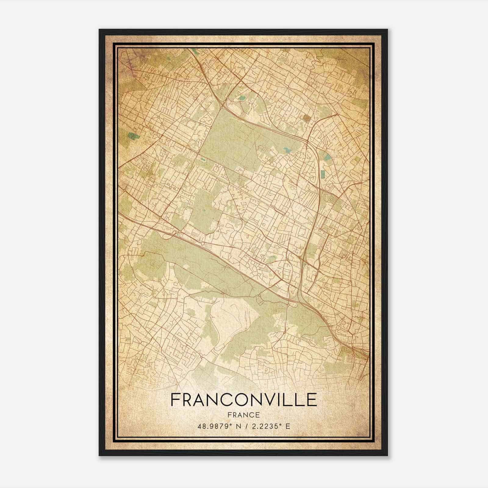 Vintage Franconville France Map Poster, Franconville City Road Wall Art Print Vintage Franconville France Map Poster, Franconville City Road Wall Art Print
