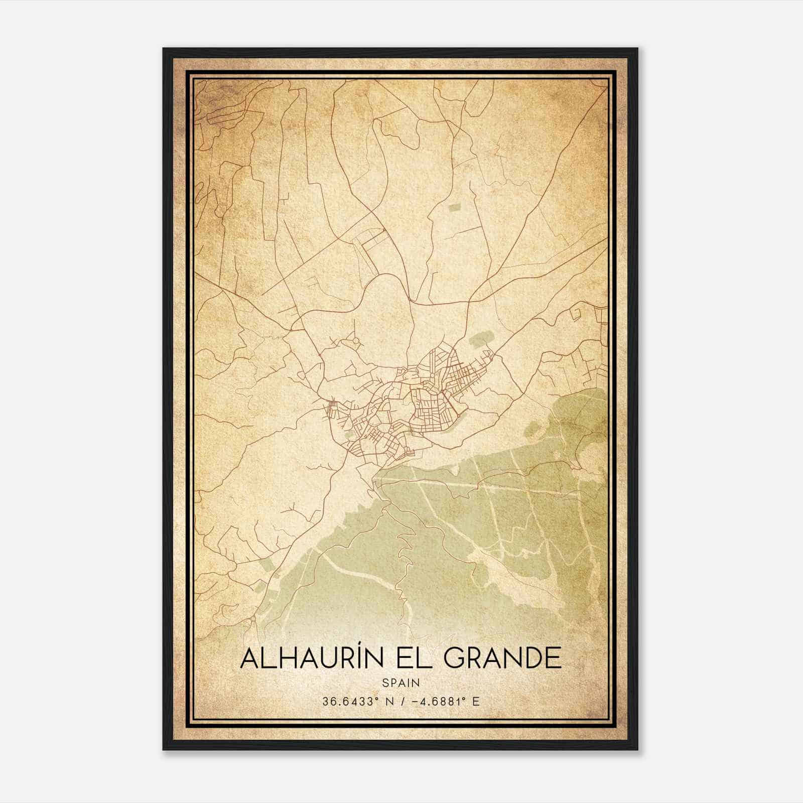 Vintage Alhaurin el Grande Spain Map Poster, Alhaurin el Grande City Road Wall Art Print
