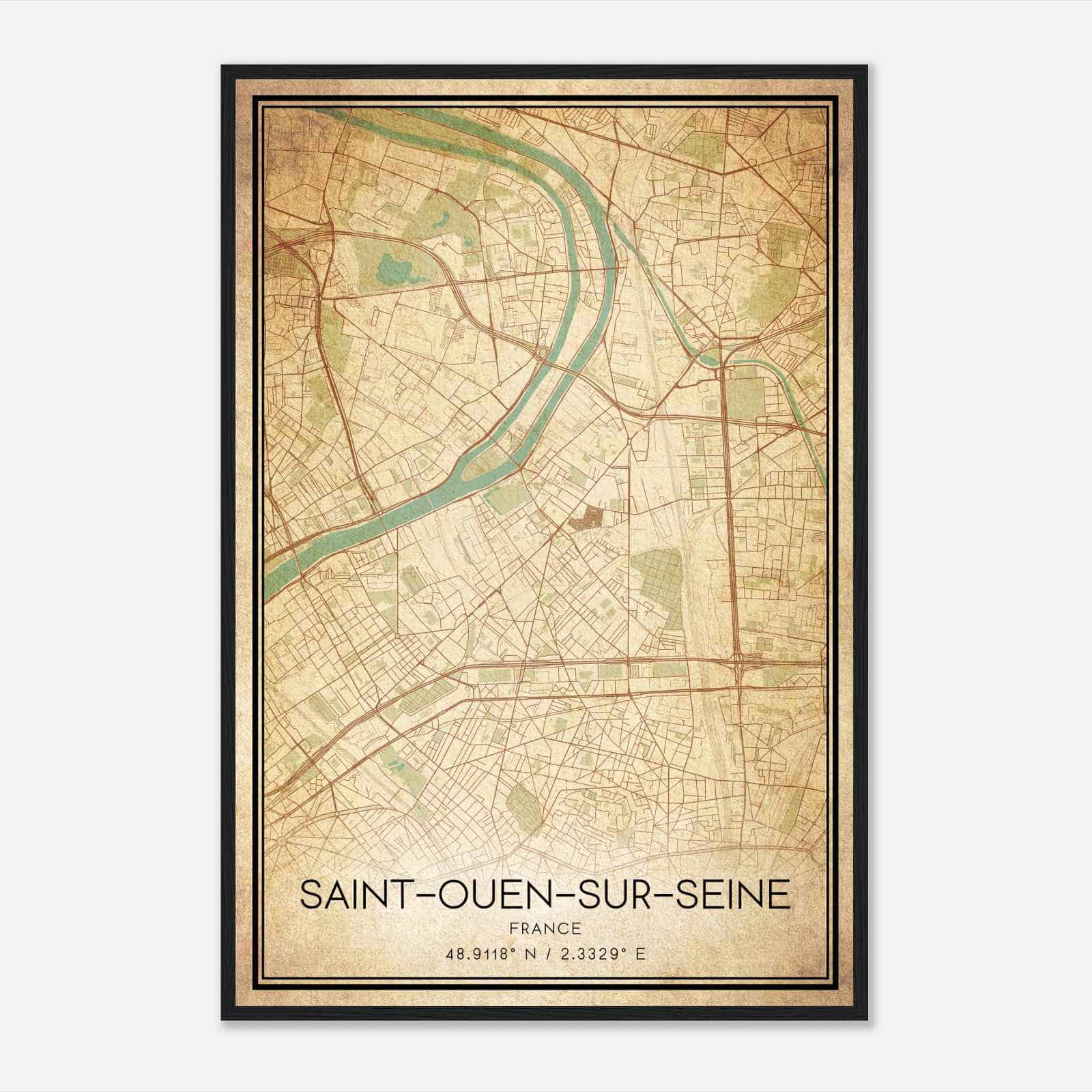 Vintage Saint-Ouen France Map Poster, Saint-Ouen City Road Wall Art Print