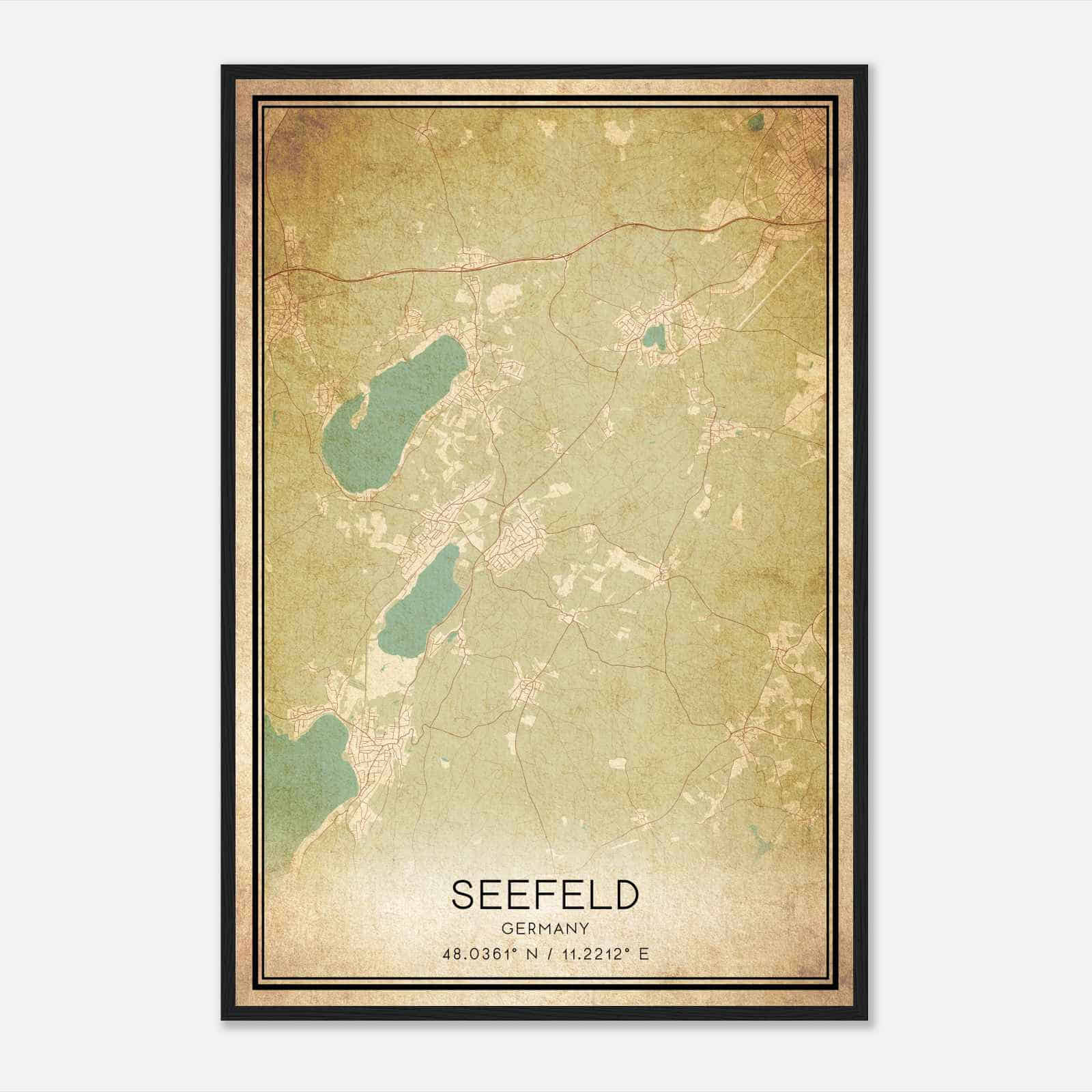 Vintage Seefeld Germany Map Poster, Seefeld City Road Wall Art Print