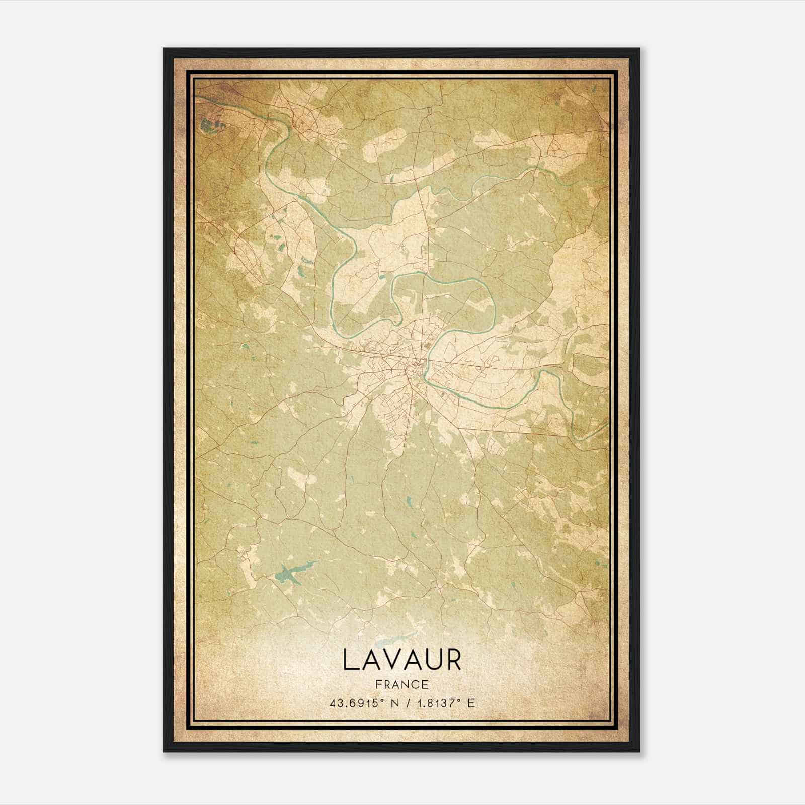 Vintage Lavaur France Map Poster, Lavaur City Road Wall Art Print