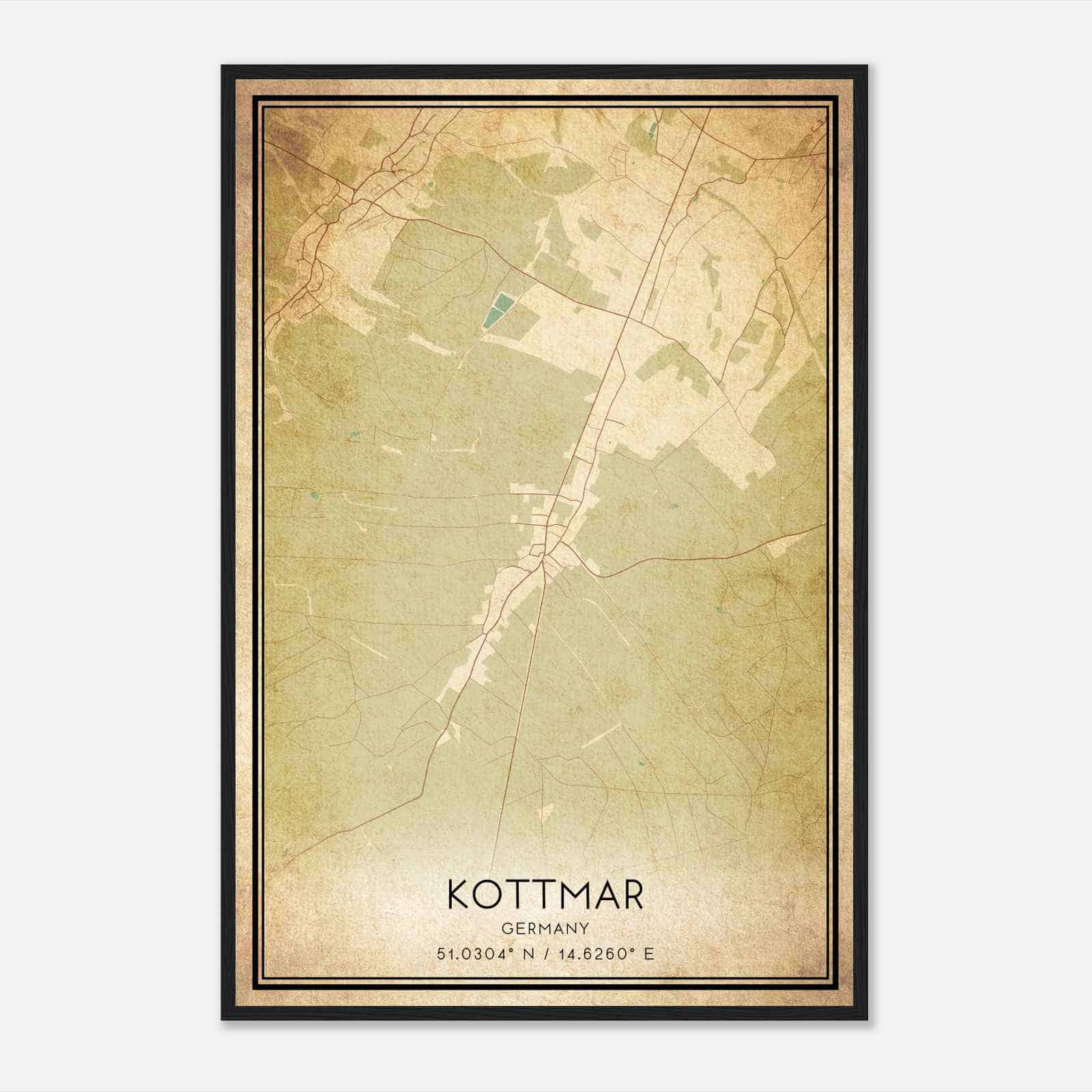 Vintage Kottmarsdorf Germany Map Poster, Kottmarsdorf City Road Wall Art Print