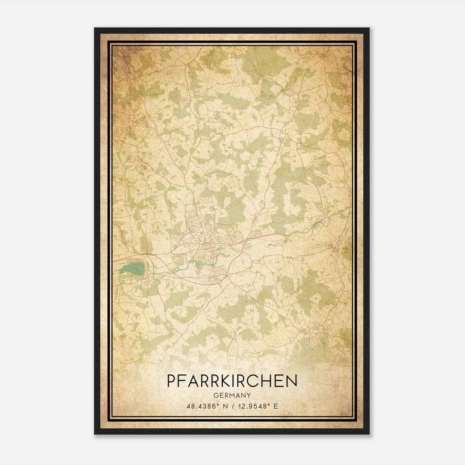 Vintage Pfarrkirchen Germany Map Poster, Pfarrkirchen City Road Wall Art Print