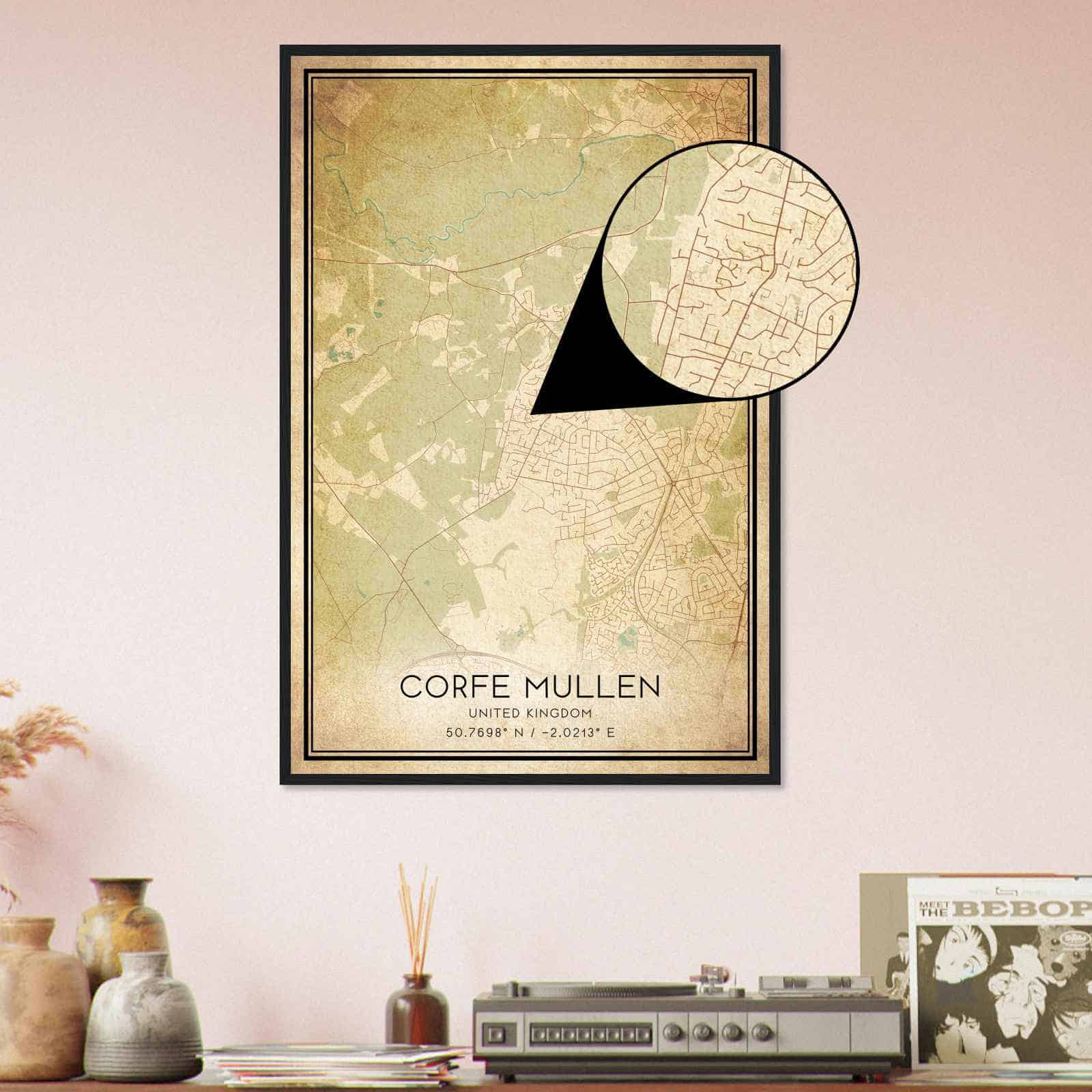 Vintage Corfe Mullen United Kingdom Map Poster Corfe Mullen City Road 