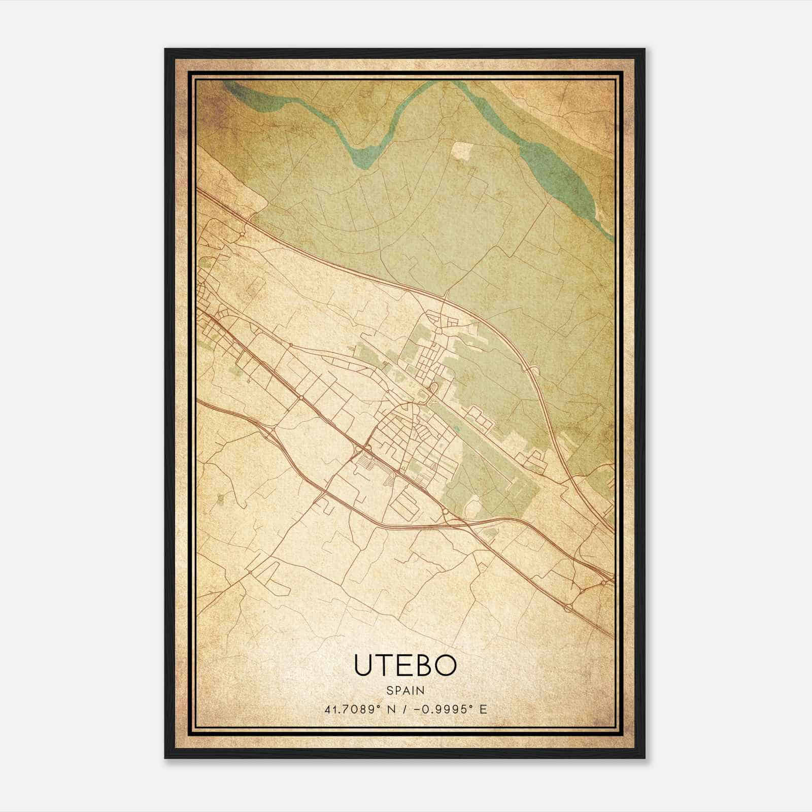 Vintage Utebo Spain Map Poster, Utebo City Road Wall Art Print