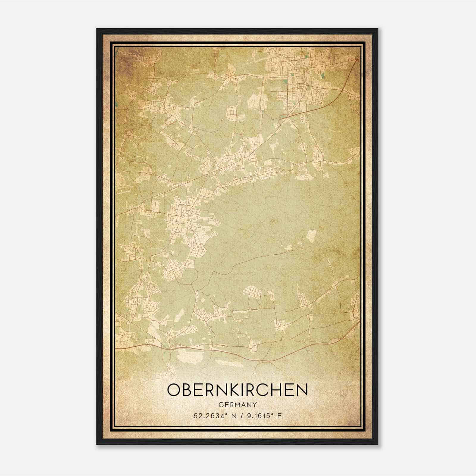 Vintage Obernkirchen Germany Map Poster, Obernkirchen City Road Wall Art Print