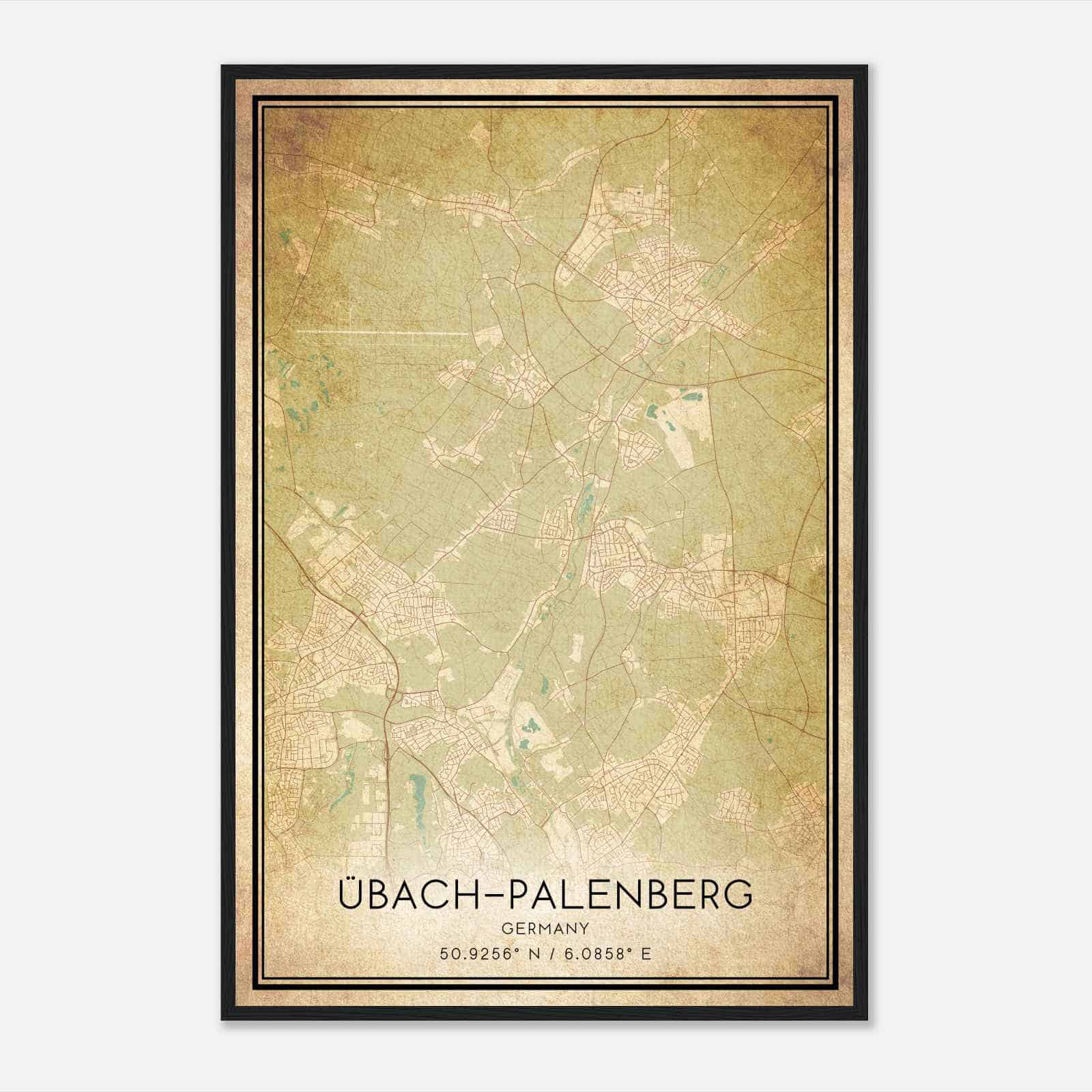 Vintage Ubach-Palenberg Germany Map Poster, Ubach-Palenberg City Road Wall Art Print