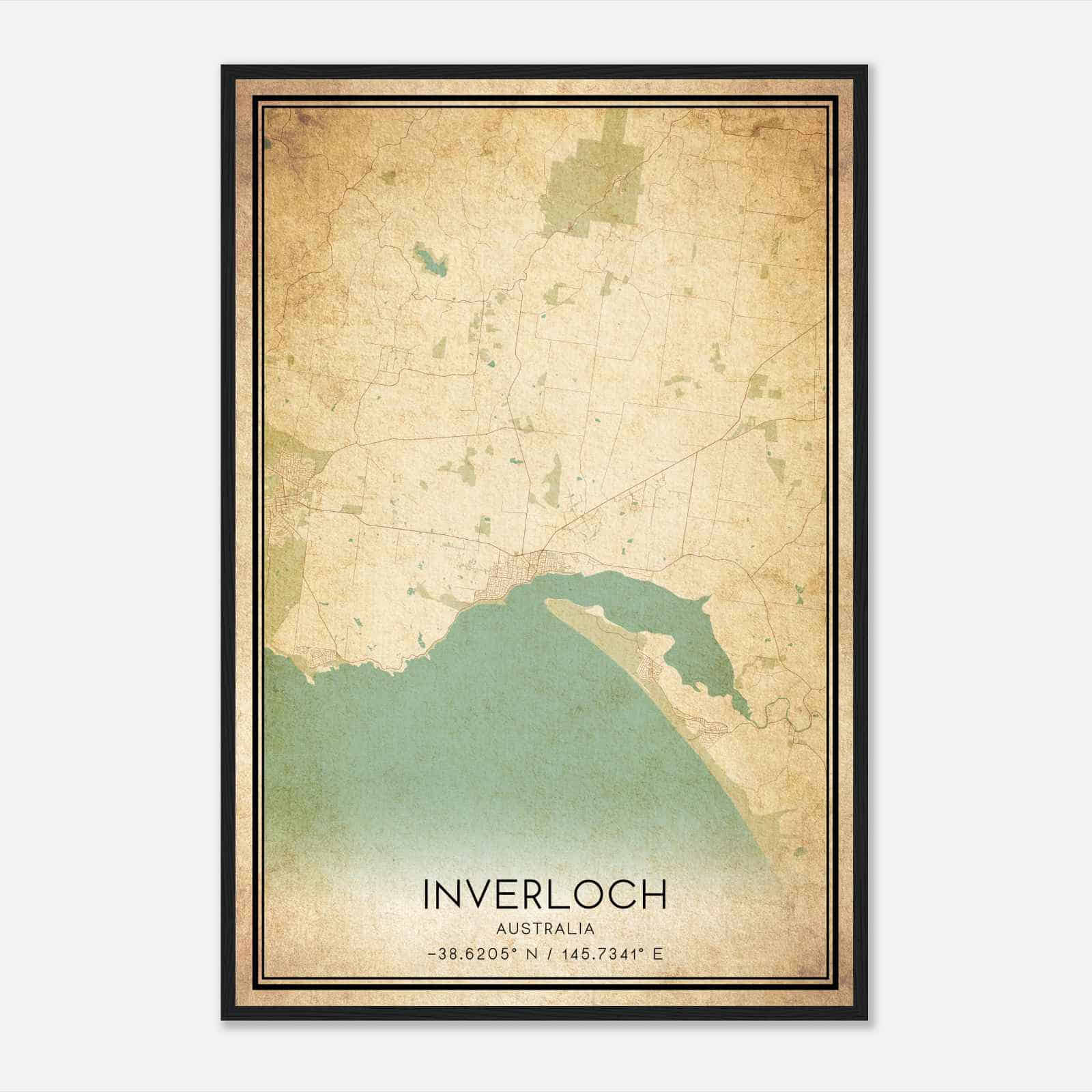 Vintage Inverloch Australia Map Poster, Inverloch City Road Wall Art Print