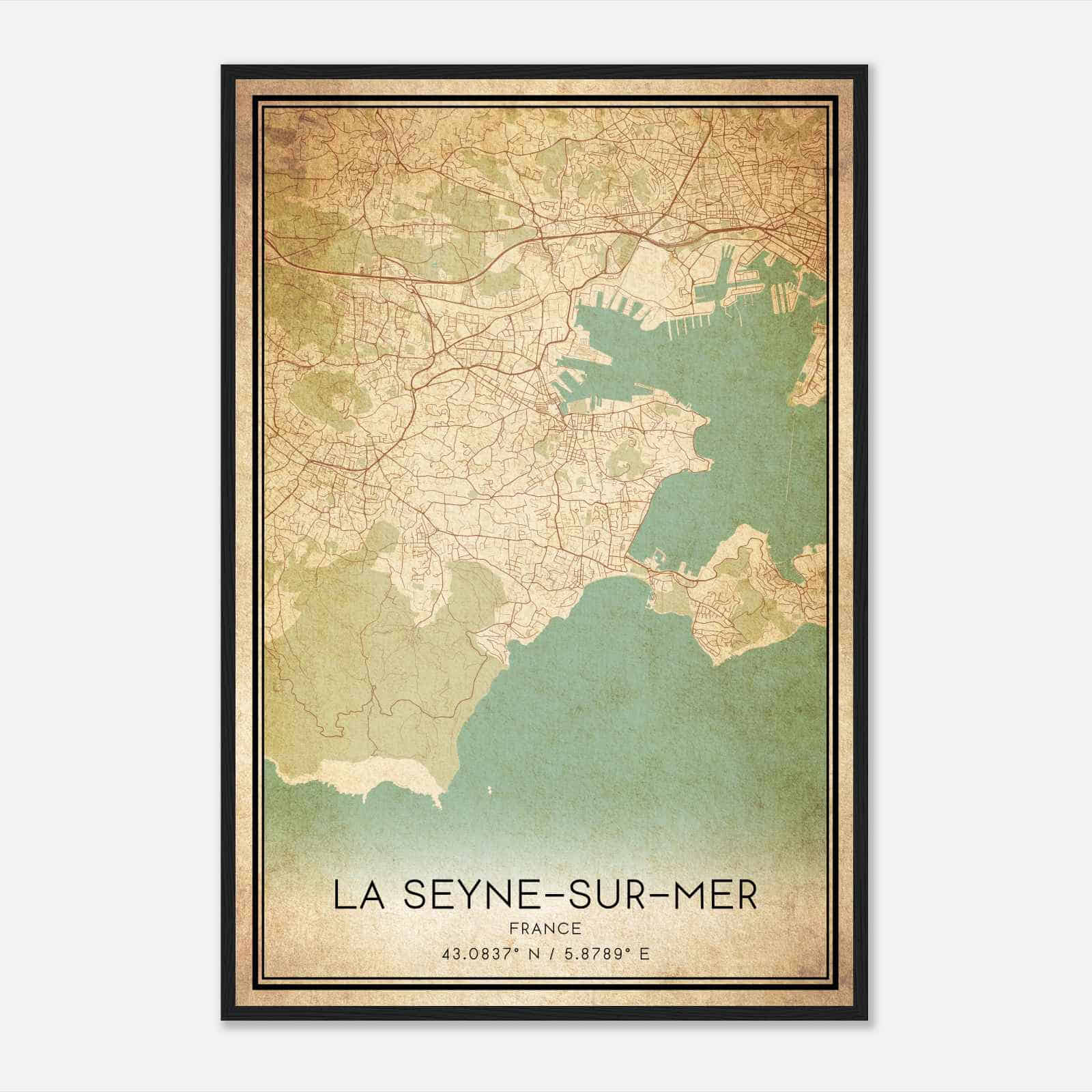 Vintage La Seyne-sur-Mer France Map Poster, La Seyne-sur-Mer City Road Wall Art Print