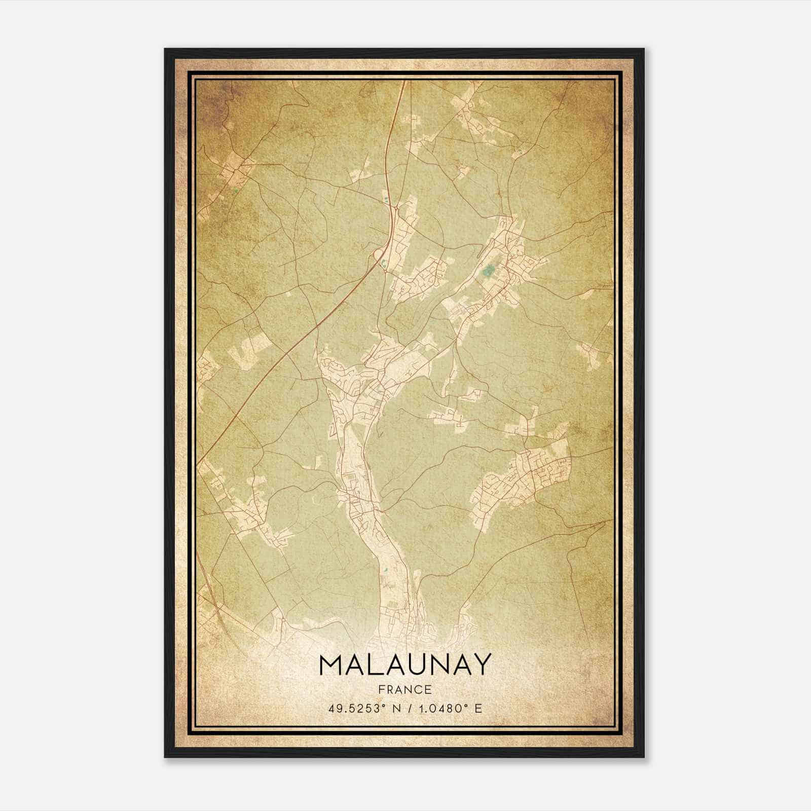 Vintage Malaunay France Map Poster, Malaunay City Road Wall Art Print