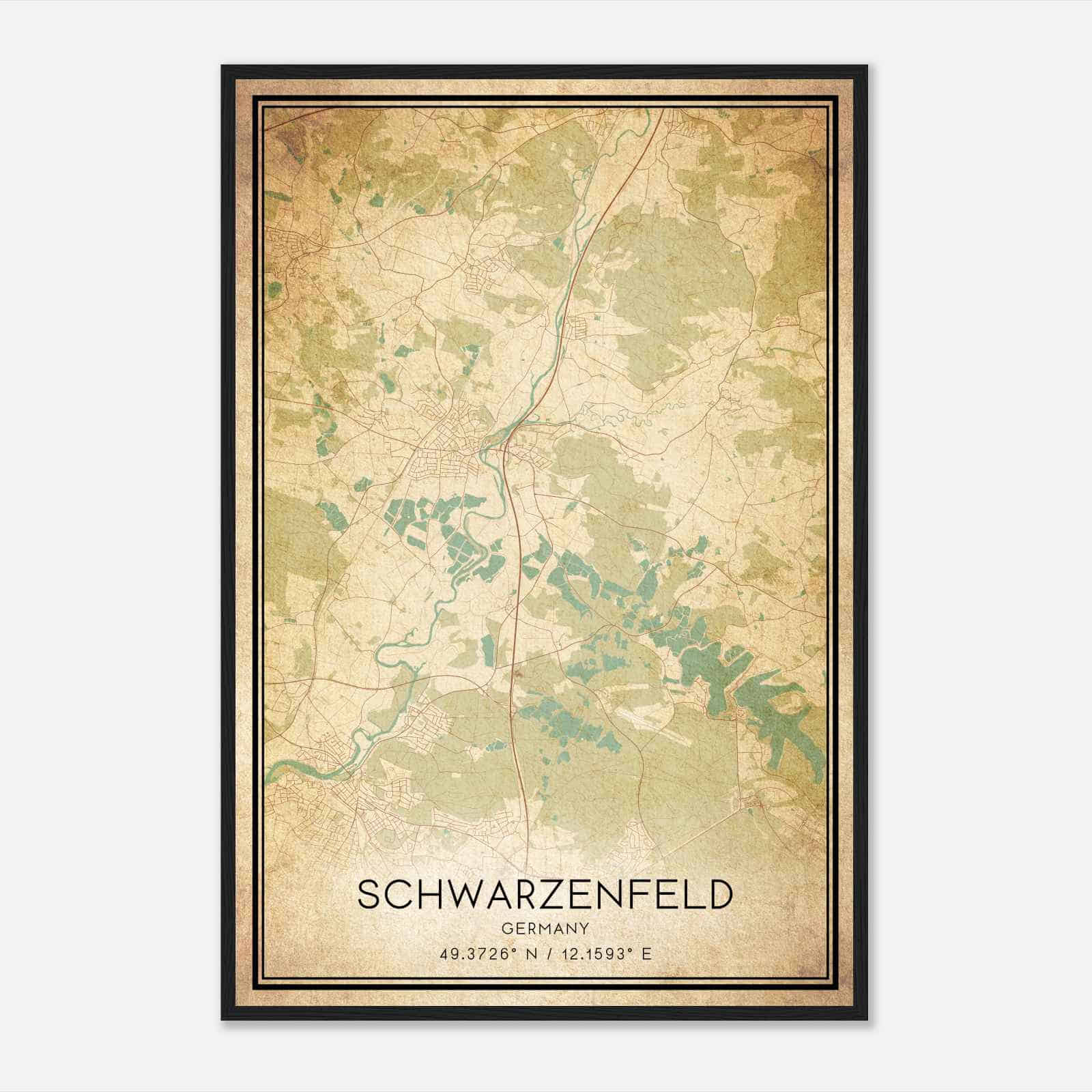 Vintage Schwarzenfeld Germany Map Poster, Schwarzenfeld City Road Wall Art Print