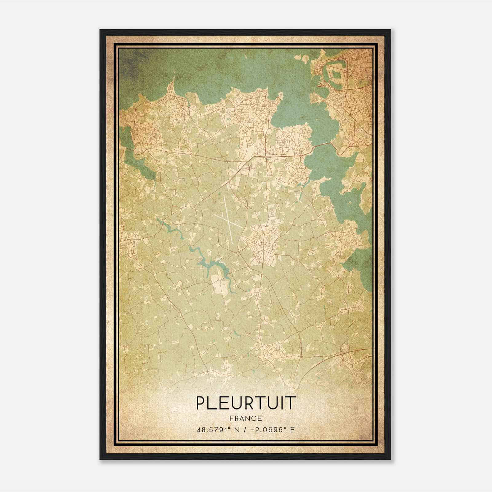 Vintage Pleurtuit France Map Poster, Pleurtuit City Road Wall Art Print