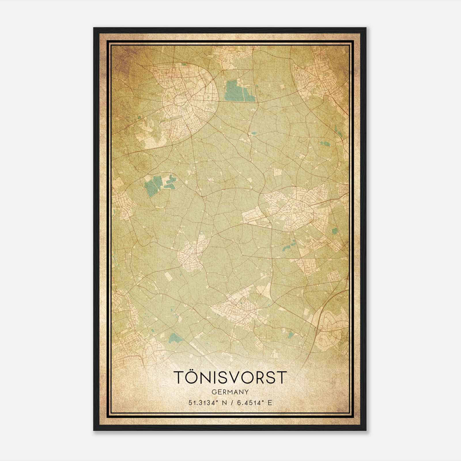 Vintage Tonisvorst Germany Map Poster, Tonisvorst City Road Wall Art Print