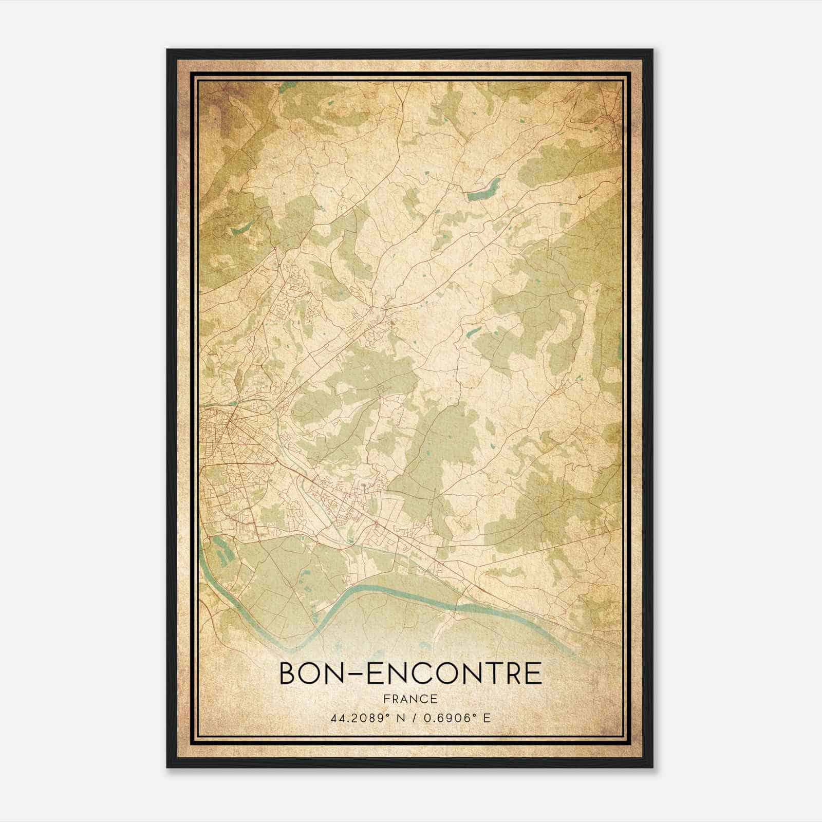 Vintage Bon-Encontre France Map Poster, Bon-Encontre City Road Wall Art Print
