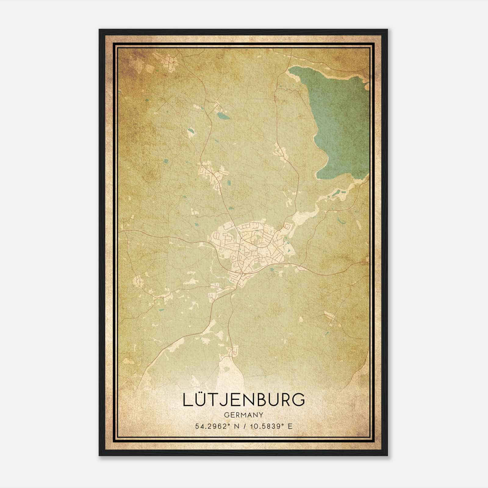 Vintage Lutjenburg Germany Map Poster, Lutjenburg City Road Wall Art Print