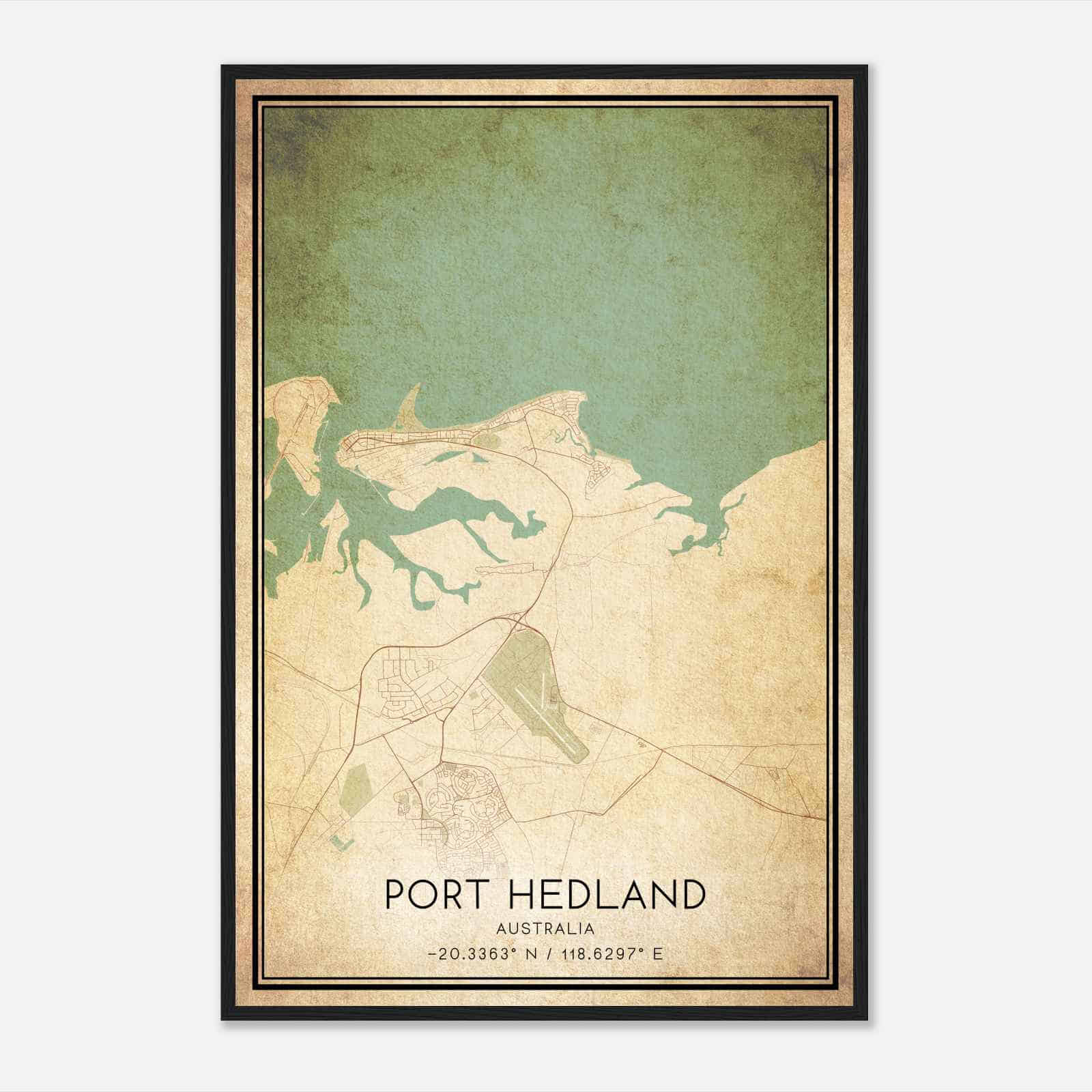 Vintage Port Hedland Australia Map Poster, Port Hedland City Road Wall Art Print