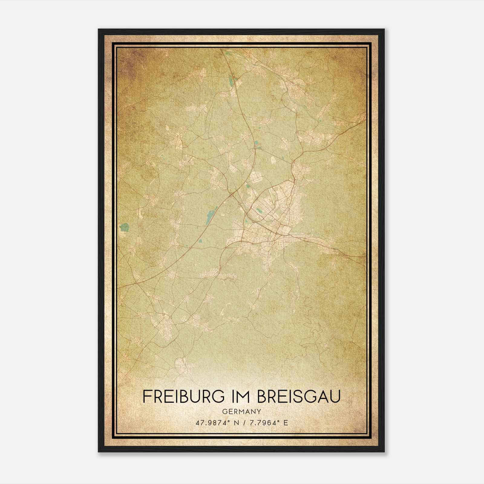 Vintage Freiburg im Breisgau Germany Map Poster, Freiburg im Breisgau City Road Wall Art Print