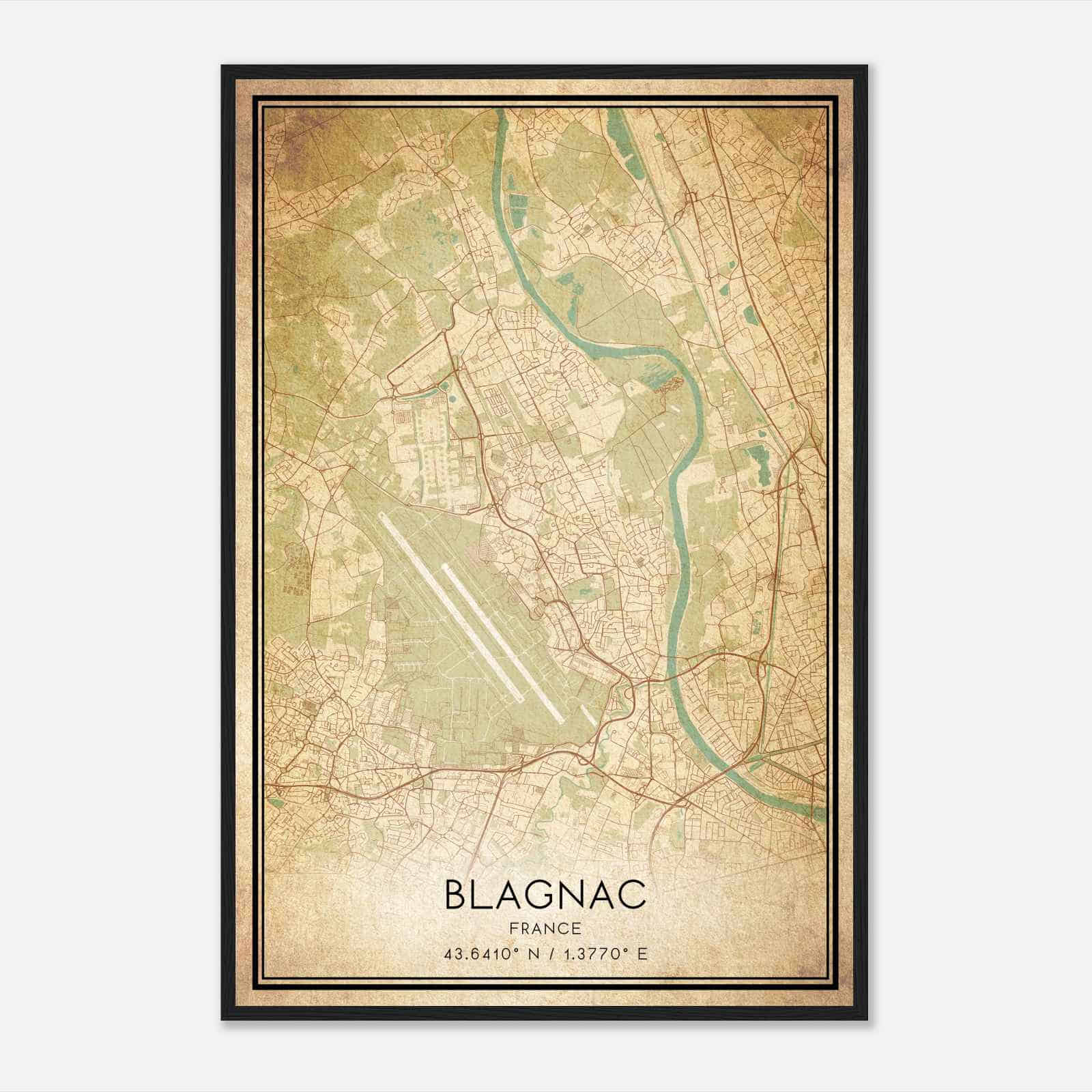 Vintage Blagnac France Map Poster, Blagnac City Road Wall Art Print