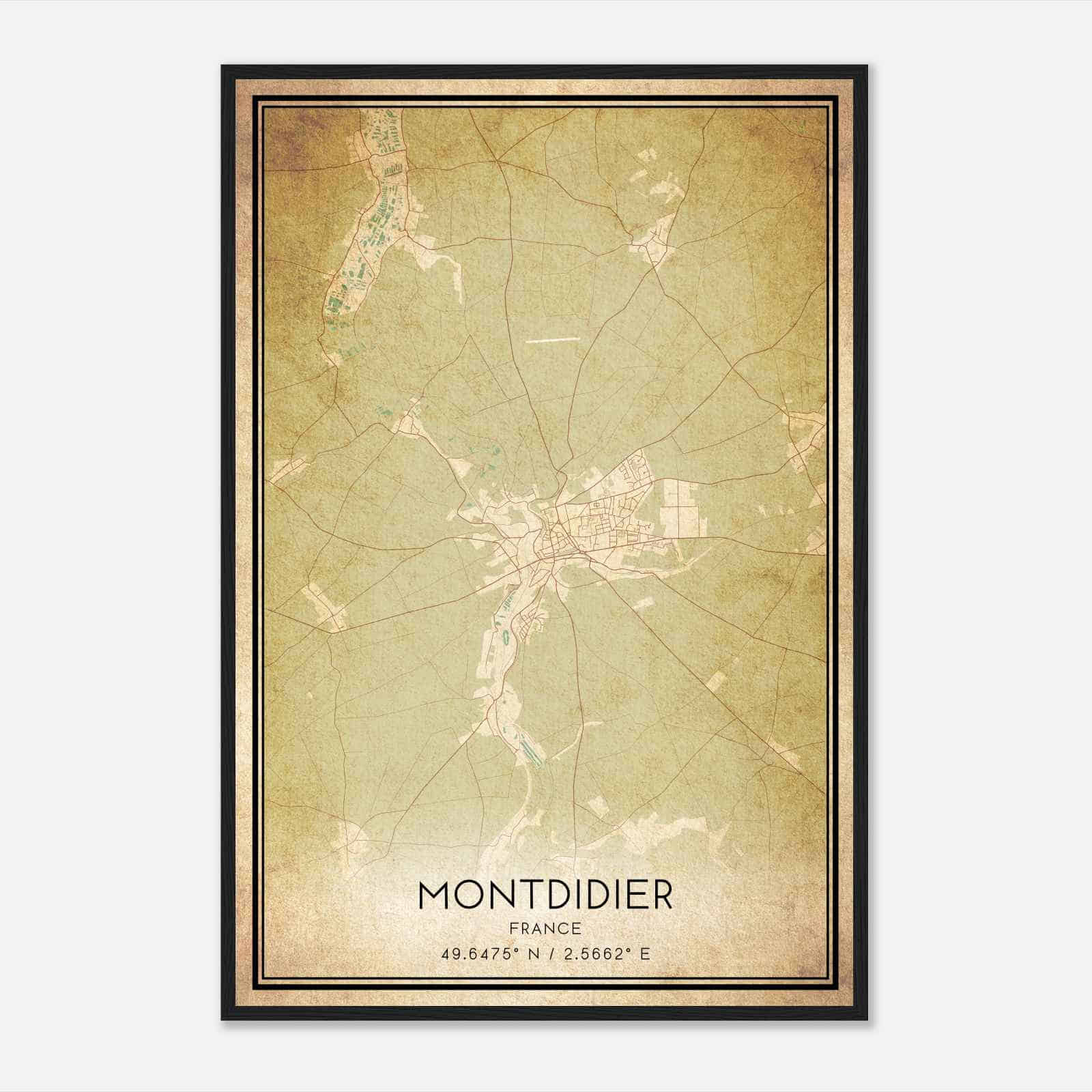 Vintage Montdidier France Map Poster, Montdidier City Road Wall Art Print