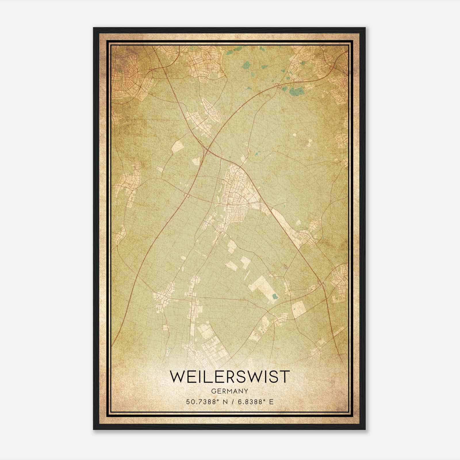 Vintage Weilerswist Germany Map Poster, Weilerswist City Road Wall Art Print