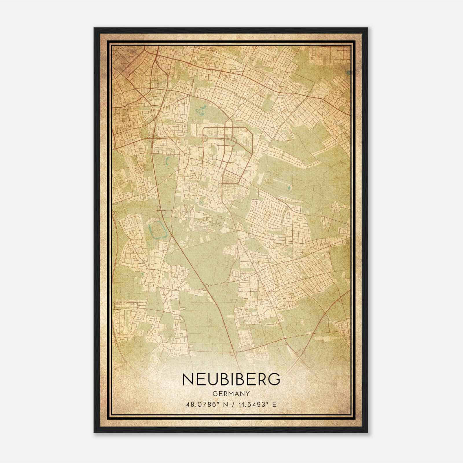 Vintage Neubiberg Germany Map Poster, Neubiberg City Road Wall Art Print