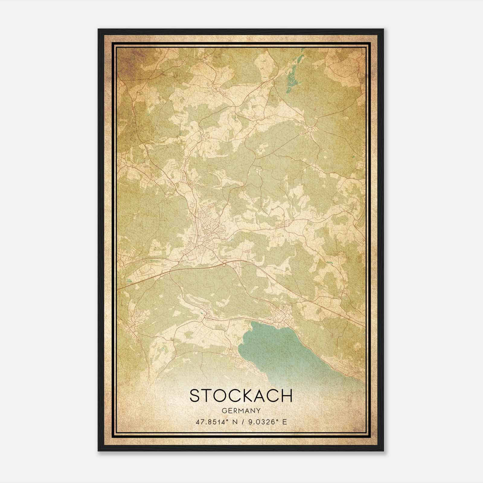 Vintage Stockach Germany Map Poster, Stockach City Road Wall Art Print