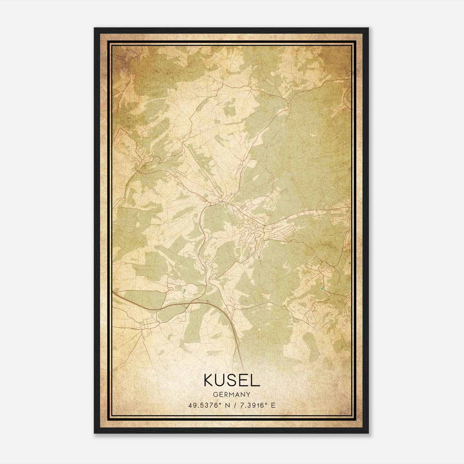 Vintage Kusel Germany Map Poster, Kusel City Road Wall Art Print