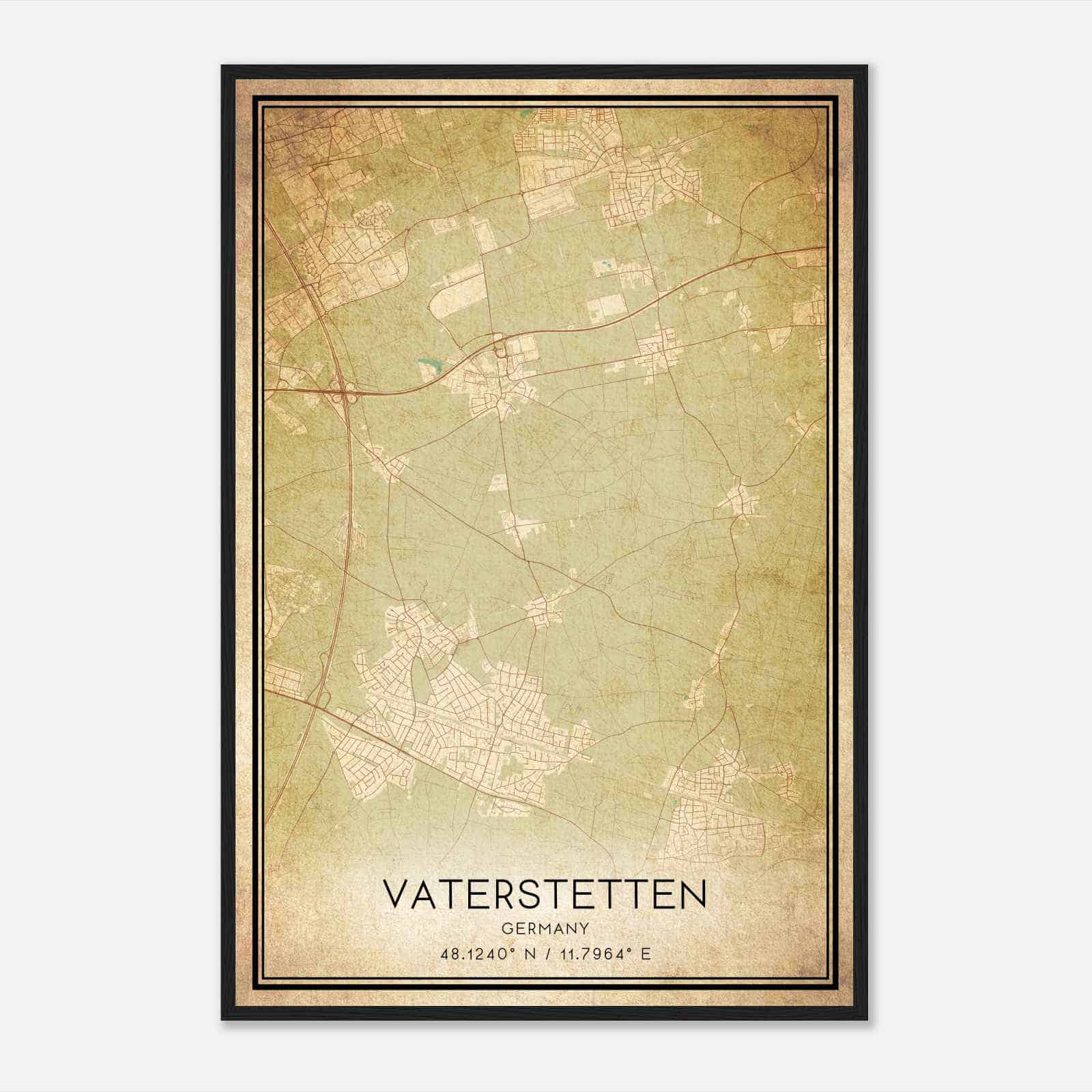 Vintage Vaterstetten Germany Map Poster, Vaterstetten City Road Wall Art Print